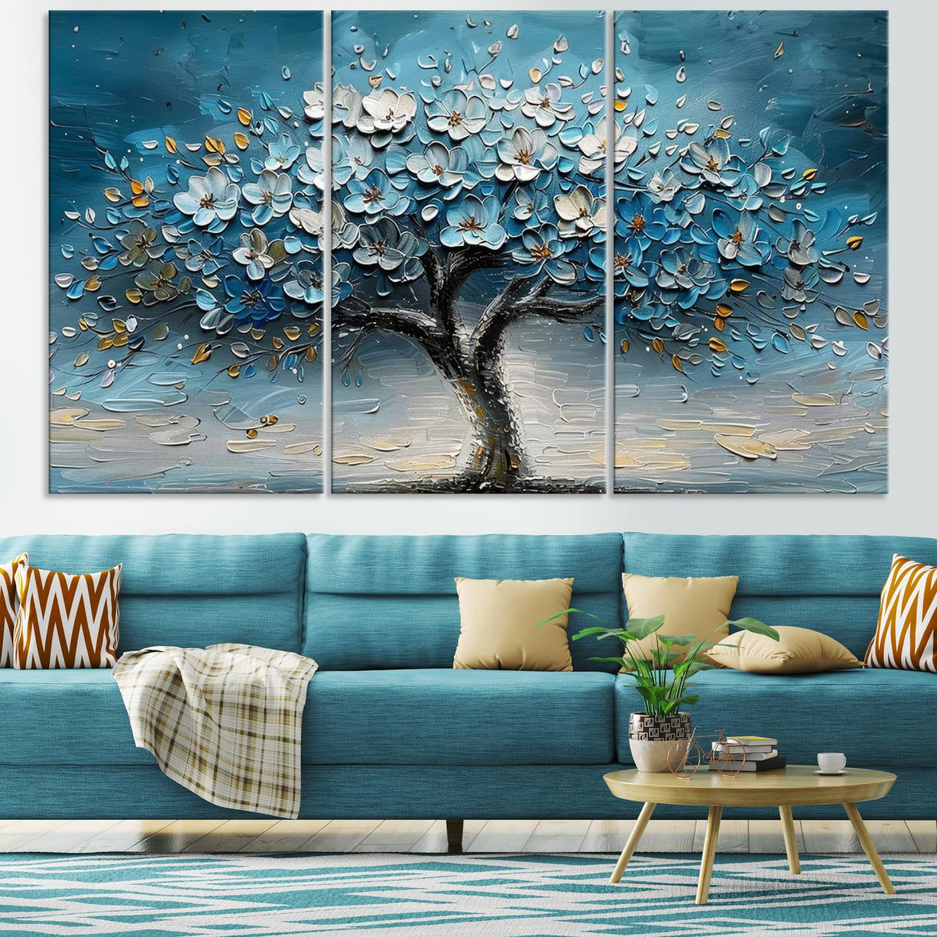 -Abstract Blooming Tree Wall Art Canvas Print - Floral Printing for Modern Home Decor
