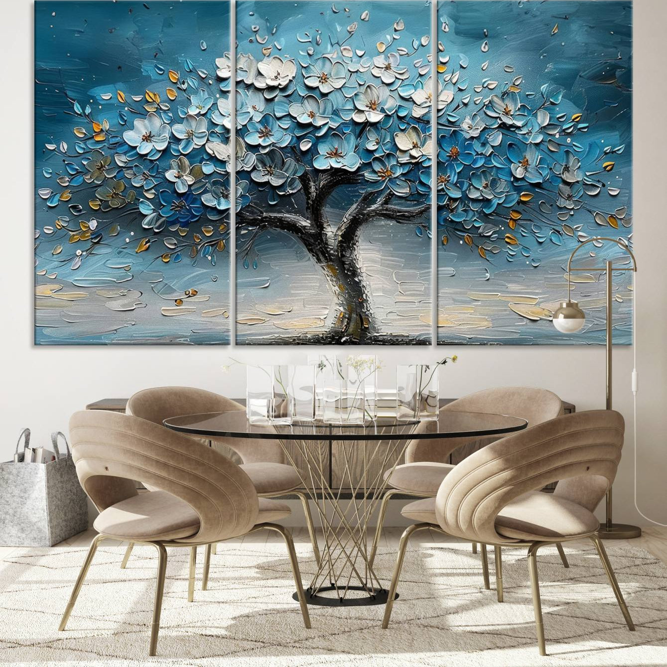 -Abstract Blooming Tree Wall Art Canvas Print - Floral Printing for Modern Home Decor