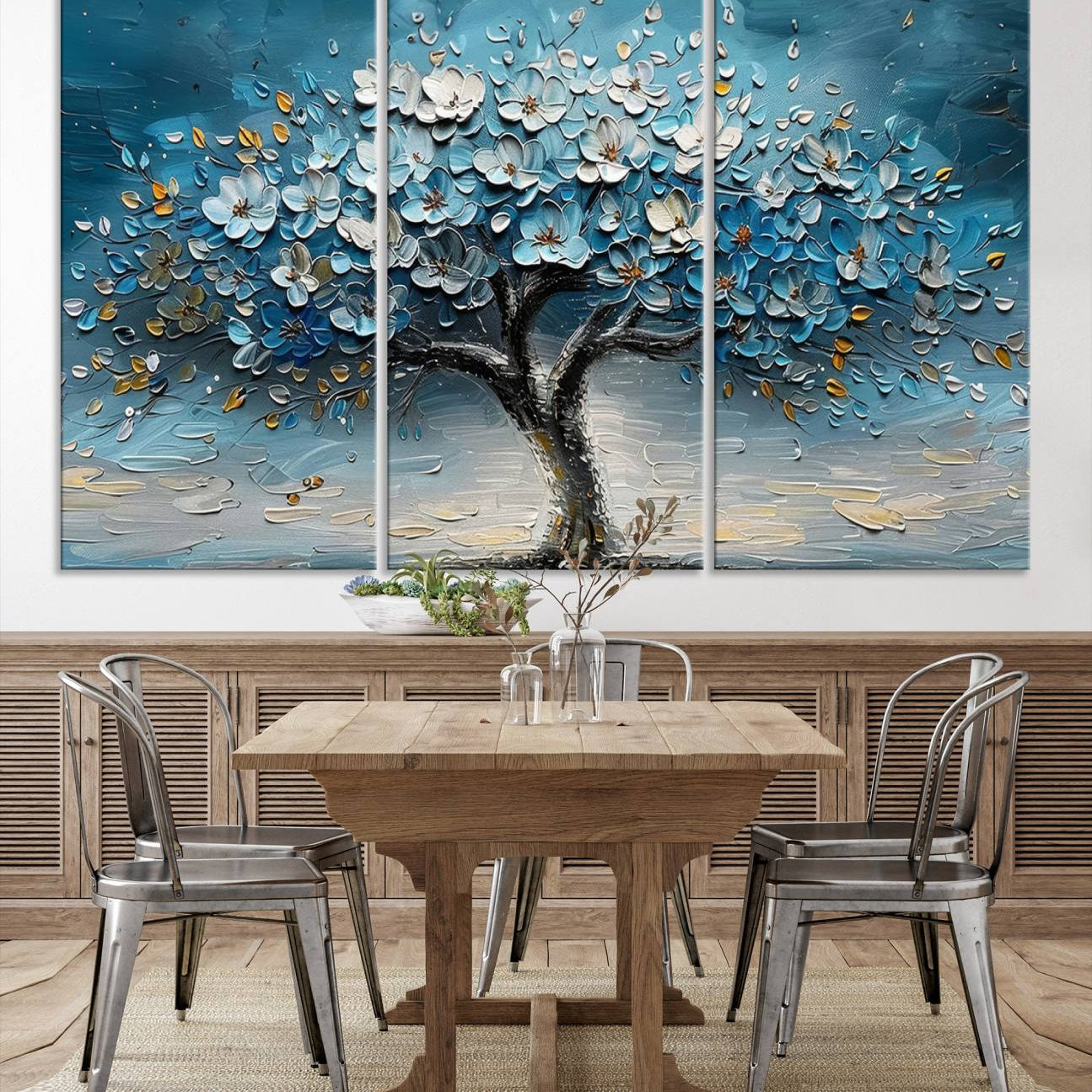 -Abstract Blooming Tree Wall Art Canvas Print - Floral Printing for Modern Home Decor