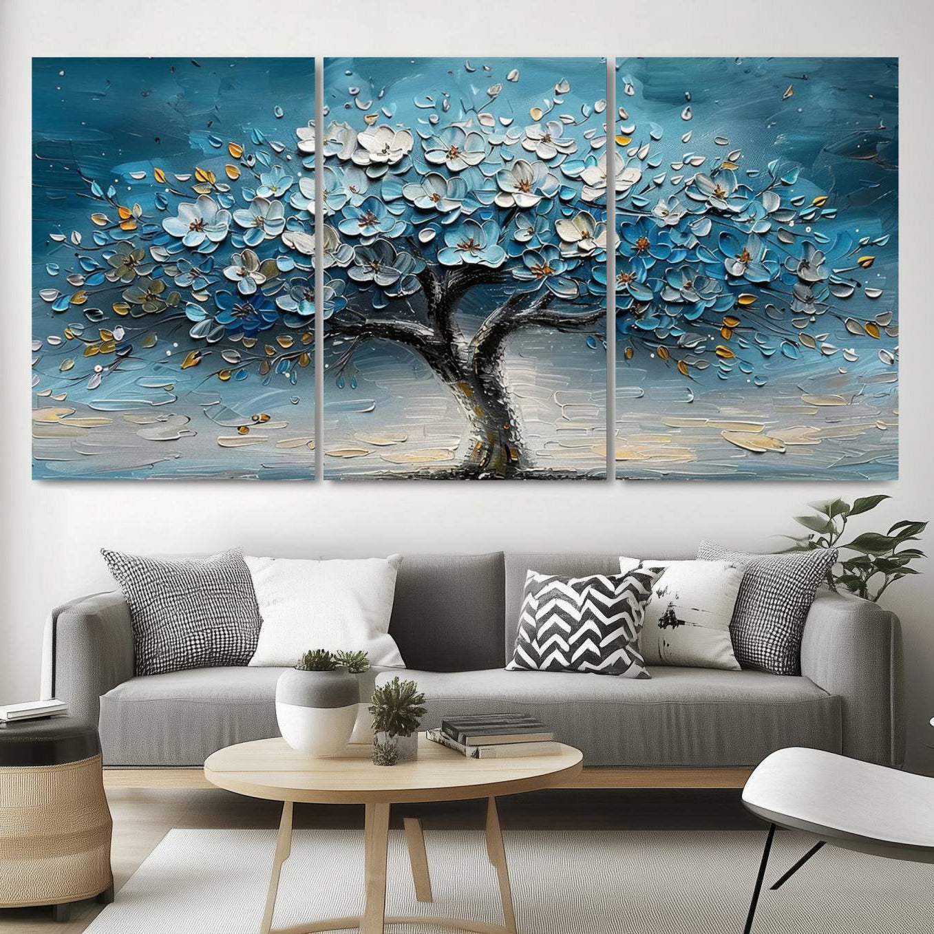 -Abstract Blooming Tree Wall Art Canvas Print - Floral Printing for Modern Home Decor