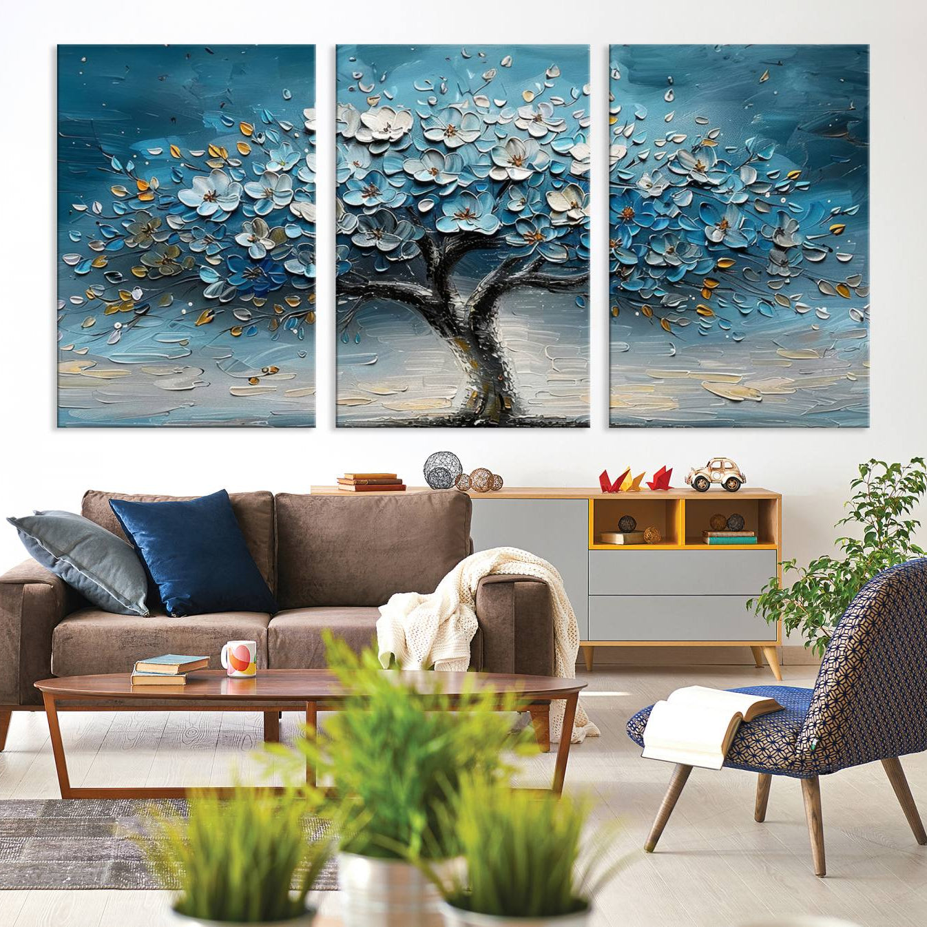 -Abstract Blooming Tree Wall Art Canvas Print - Floral Printing for Modern Home Decor