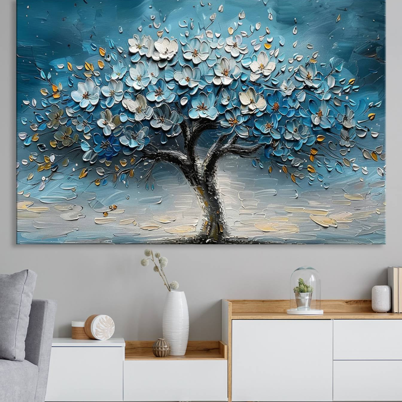 -Abstract Blooming Tree Wall Art Canvas Print - Floral Printing for Modern Home Decor