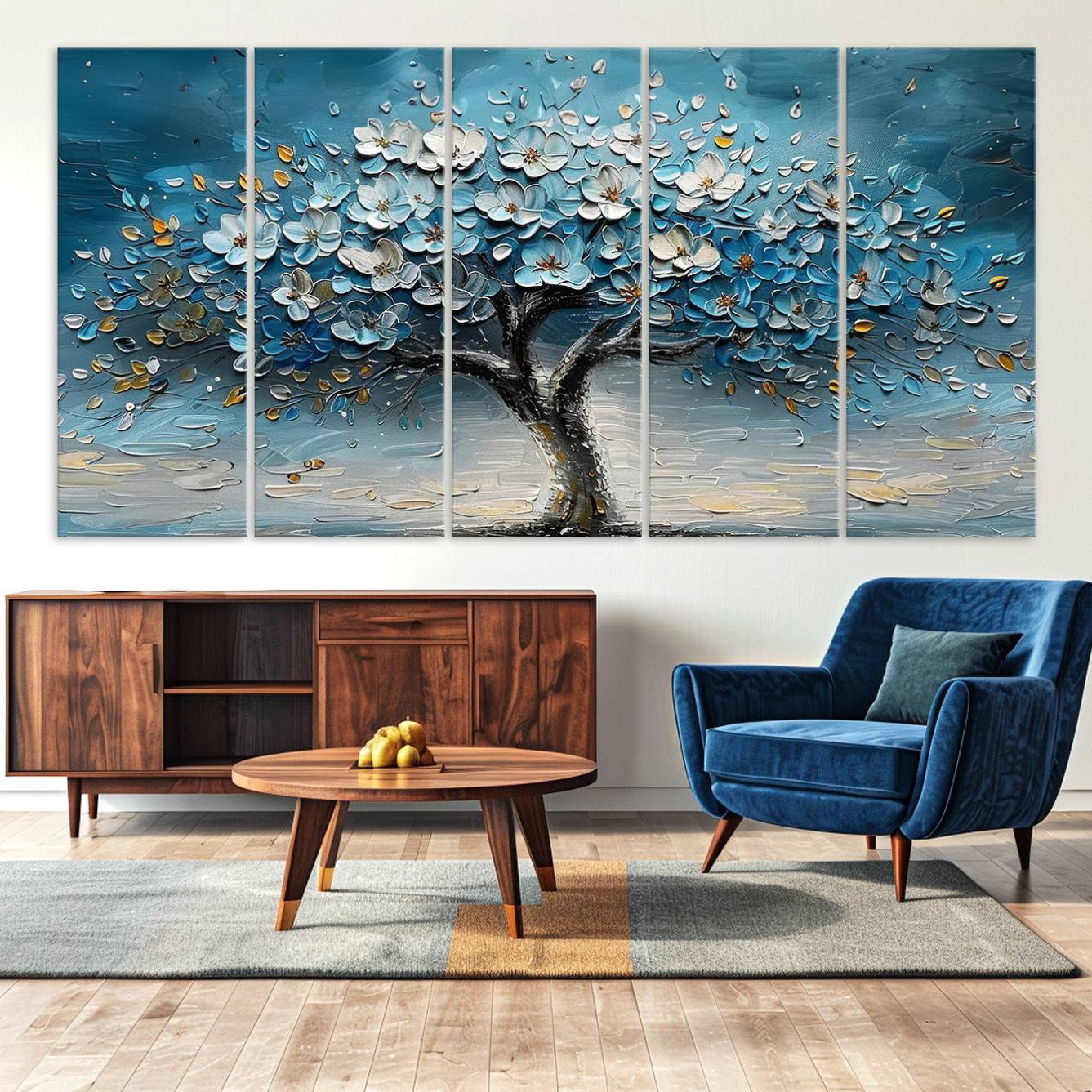 -Abstract Blooming Tree Wall Art Canvas Print - Floral Printing for Modern Home Decor