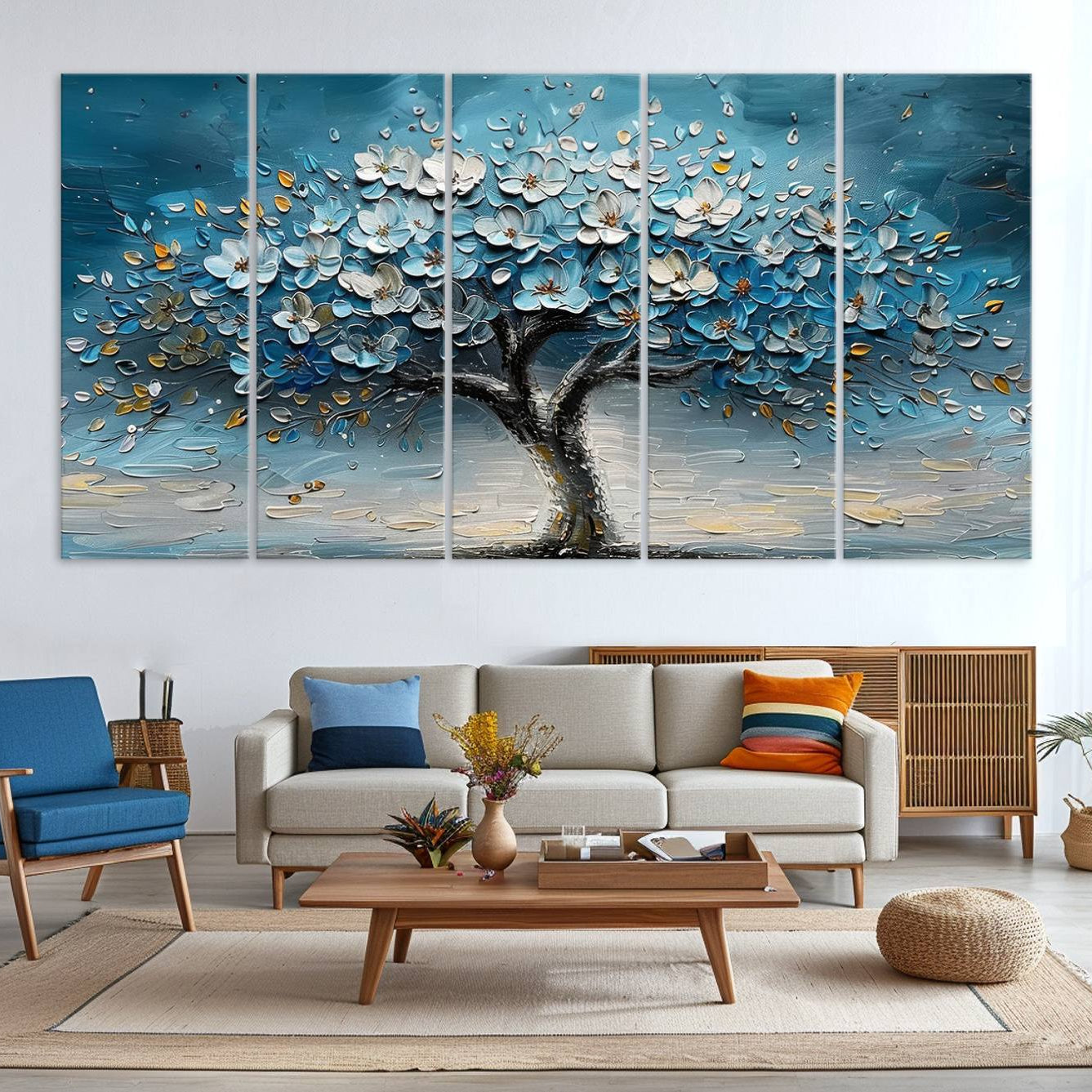 -Abstract Blooming Tree Wall Art Canvas Print - Floral Printing for Modern Home Decor
