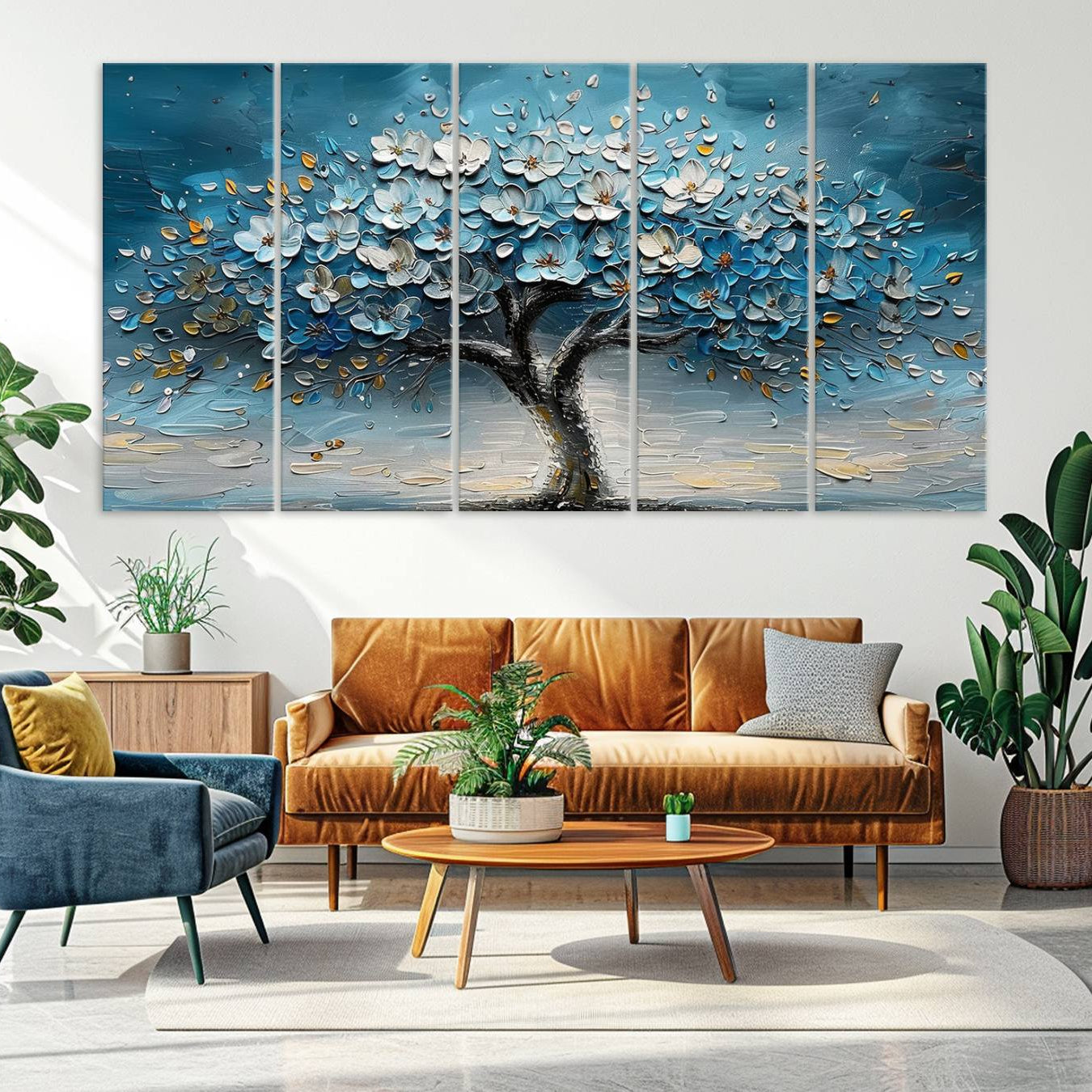 -Abstract Blooming Tree Wall Art Canvas Print - Floral Printing for Modern Home Decor