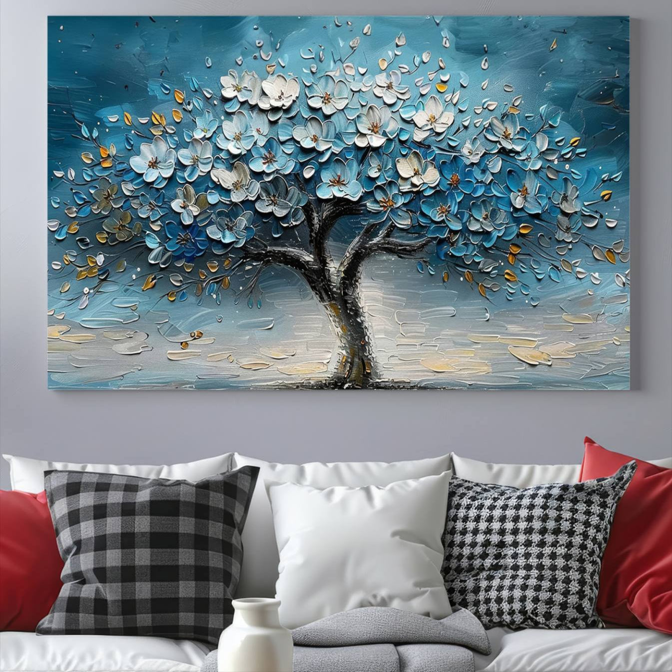 -Abstract Blooming Tree Wall Art Canvas Print - Floral Printing for Modern Home Decor