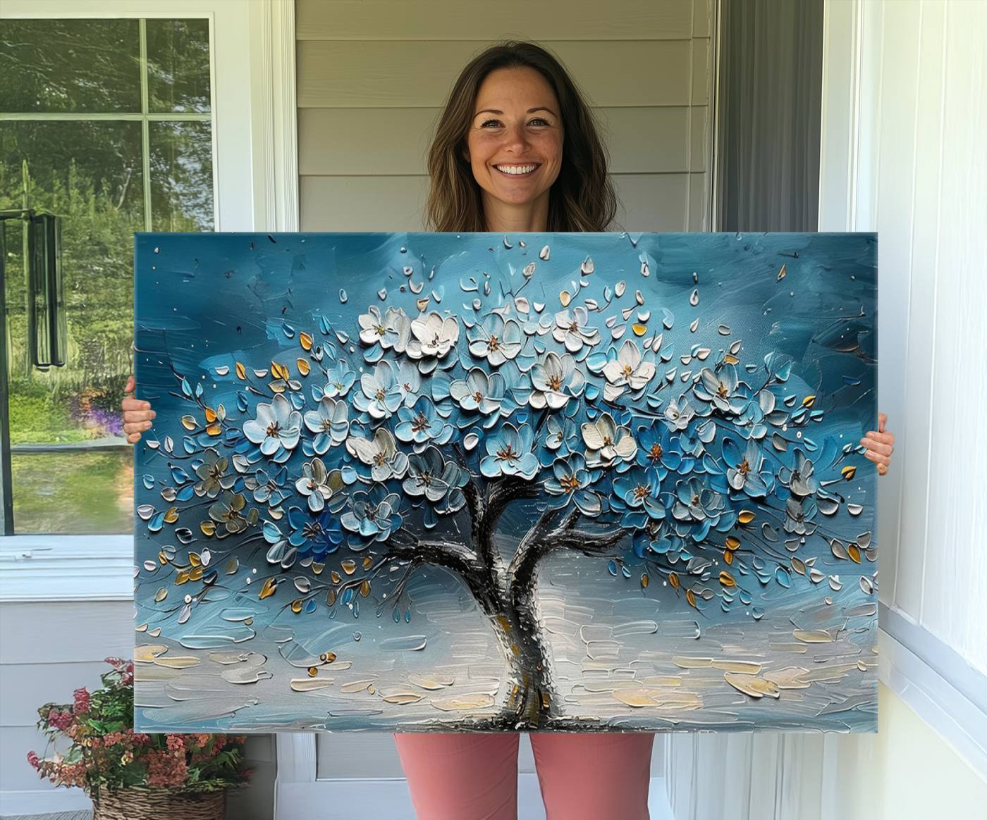 24109-MGV-CV-36X24-Abstract Blooming Tree Wall Art Canvas Print – Floral Modern Home Decor Contemporary Nature Artwork for Home, Office