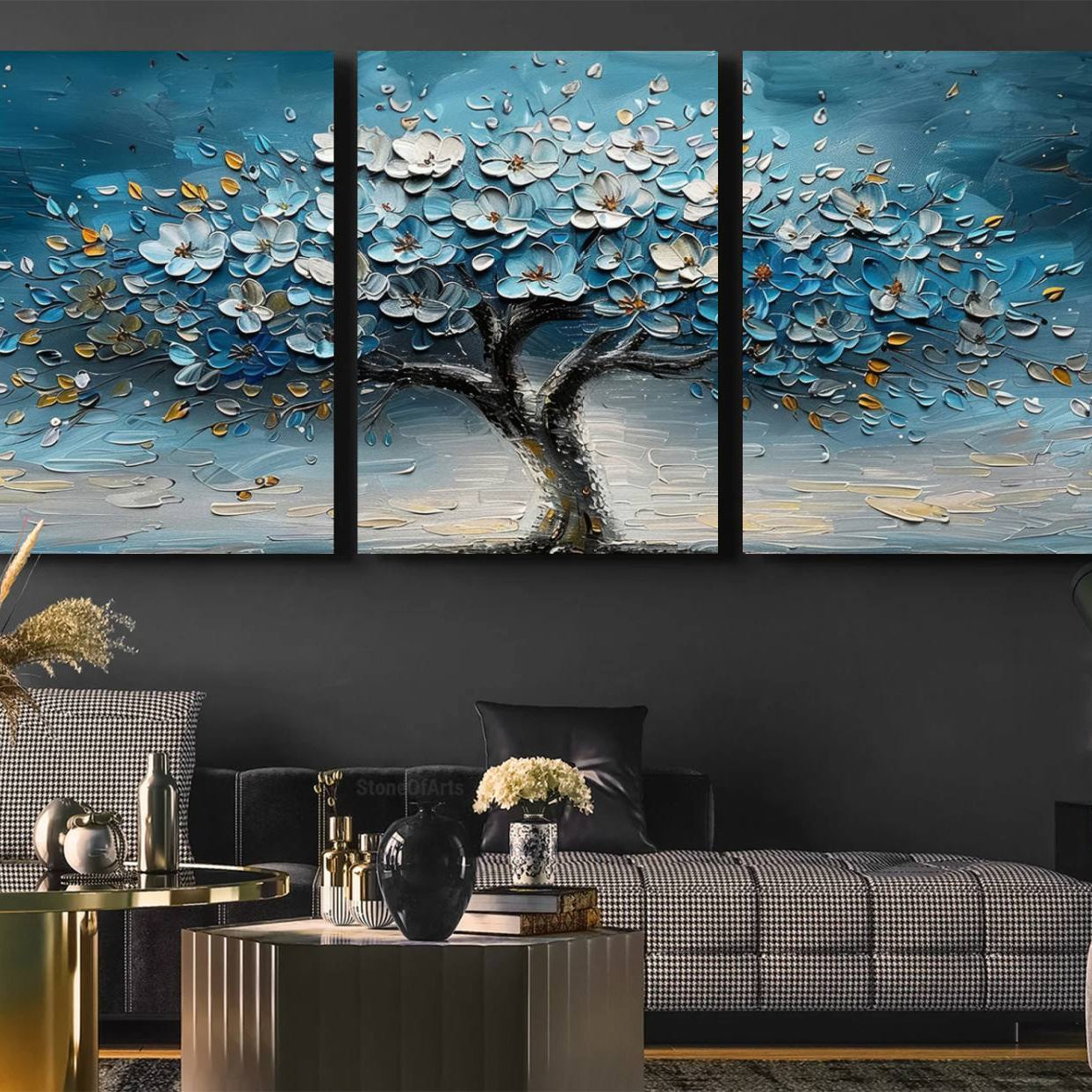 24109-MGV-CV-60X30-3P-Abstract Blooming Tree Wall Art Canvas Print - Floral Printing for Modern Home Decor