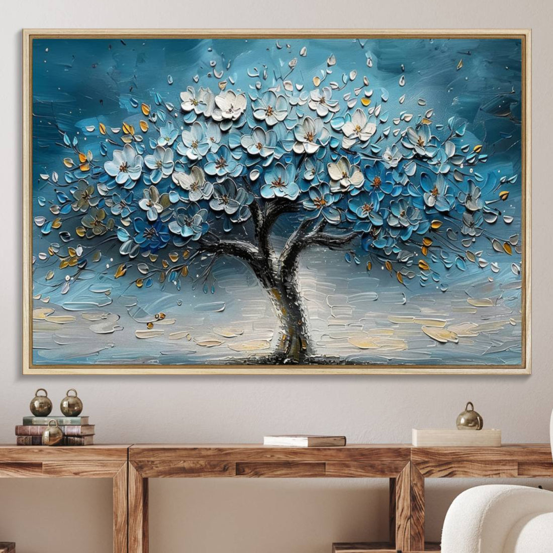 Abstract Blooming Tree Wall Art Canvas Print, Floral Modern Home Decor