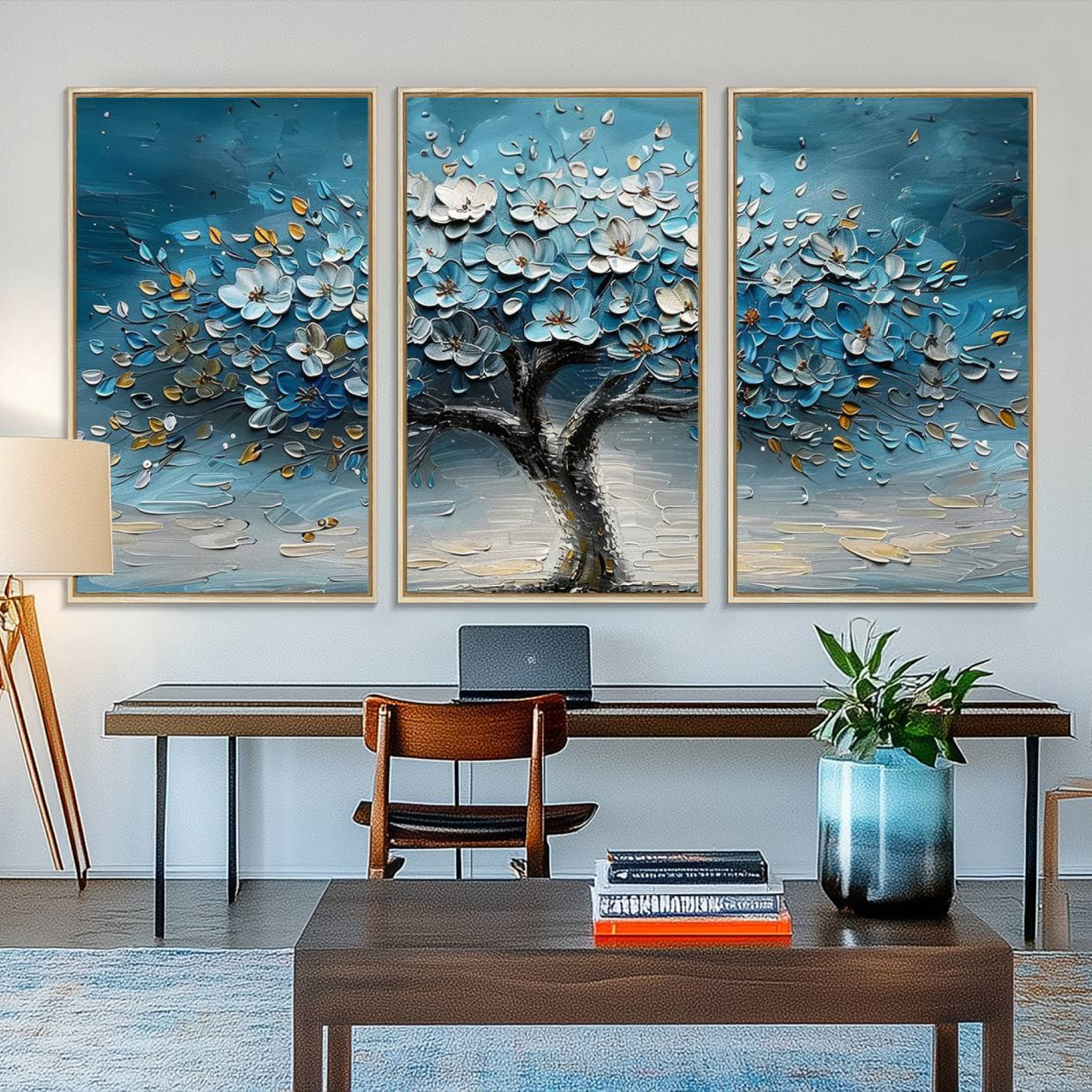 24109-MGV-FC-48X32-3P_Natural-Abstract Blooming Tree Wall Art Canvas Print - Floral Printing for Modern Home Decor