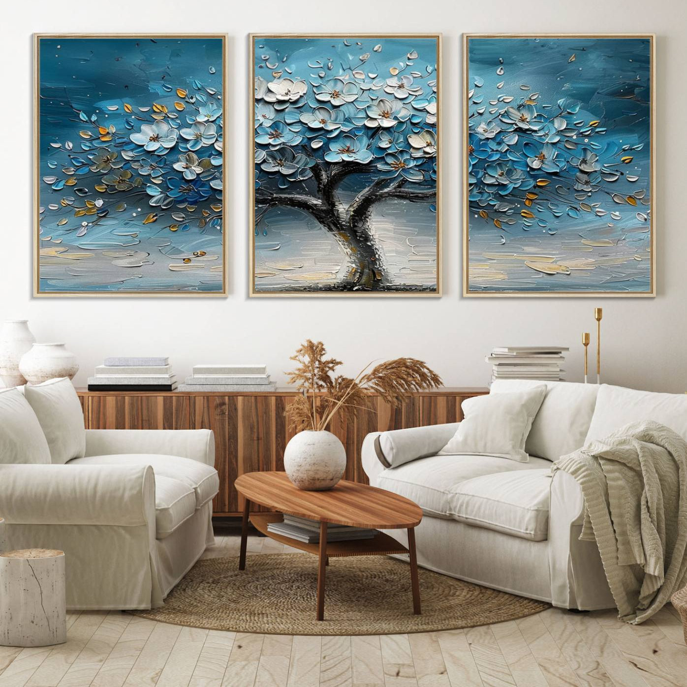 24109-MGV-FC-60X30-3P_Natural-Abstract Blooming Tree Wall Art Canvas Print - Floral Printing for Modern Home Decor