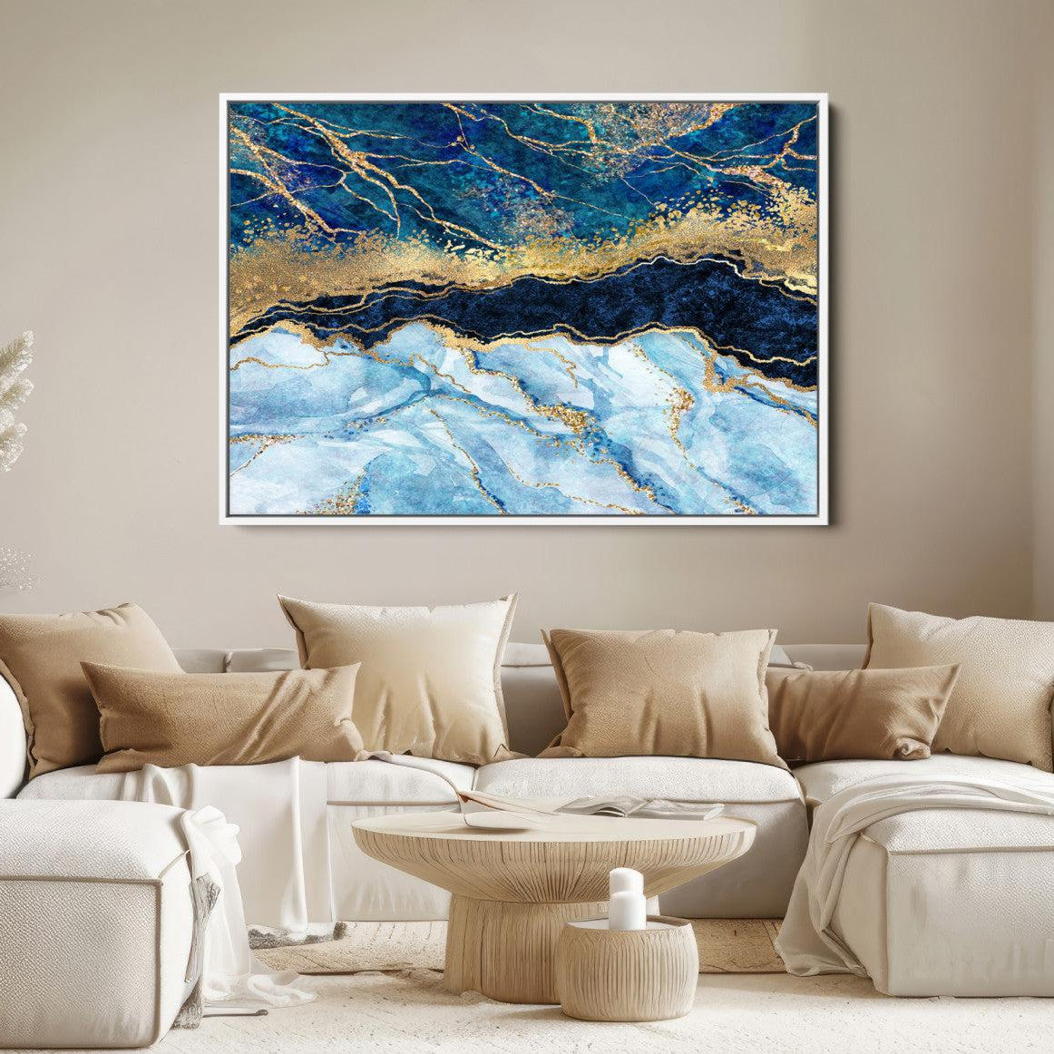 52988-MGV-FC-36X24_White-Abstract Blue and Gold Marble Canvas Print | 3-Panel Art for Living Room | Large Wall Decor