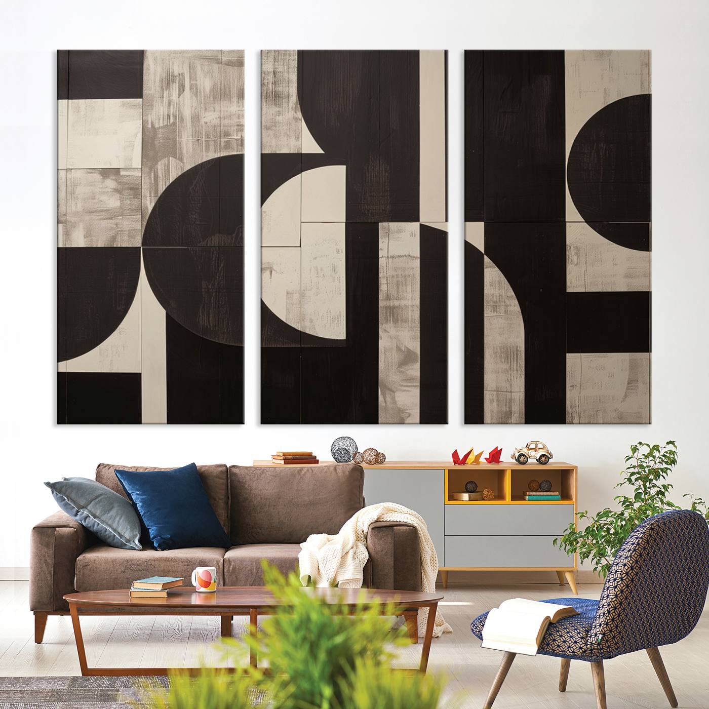 63644-MGV-CV-36X24-Abstract Brown Wabi Sabi Canvas Print Set – Minimalist Mid-Century Wall Art Contemporary Artwork for Home, Office