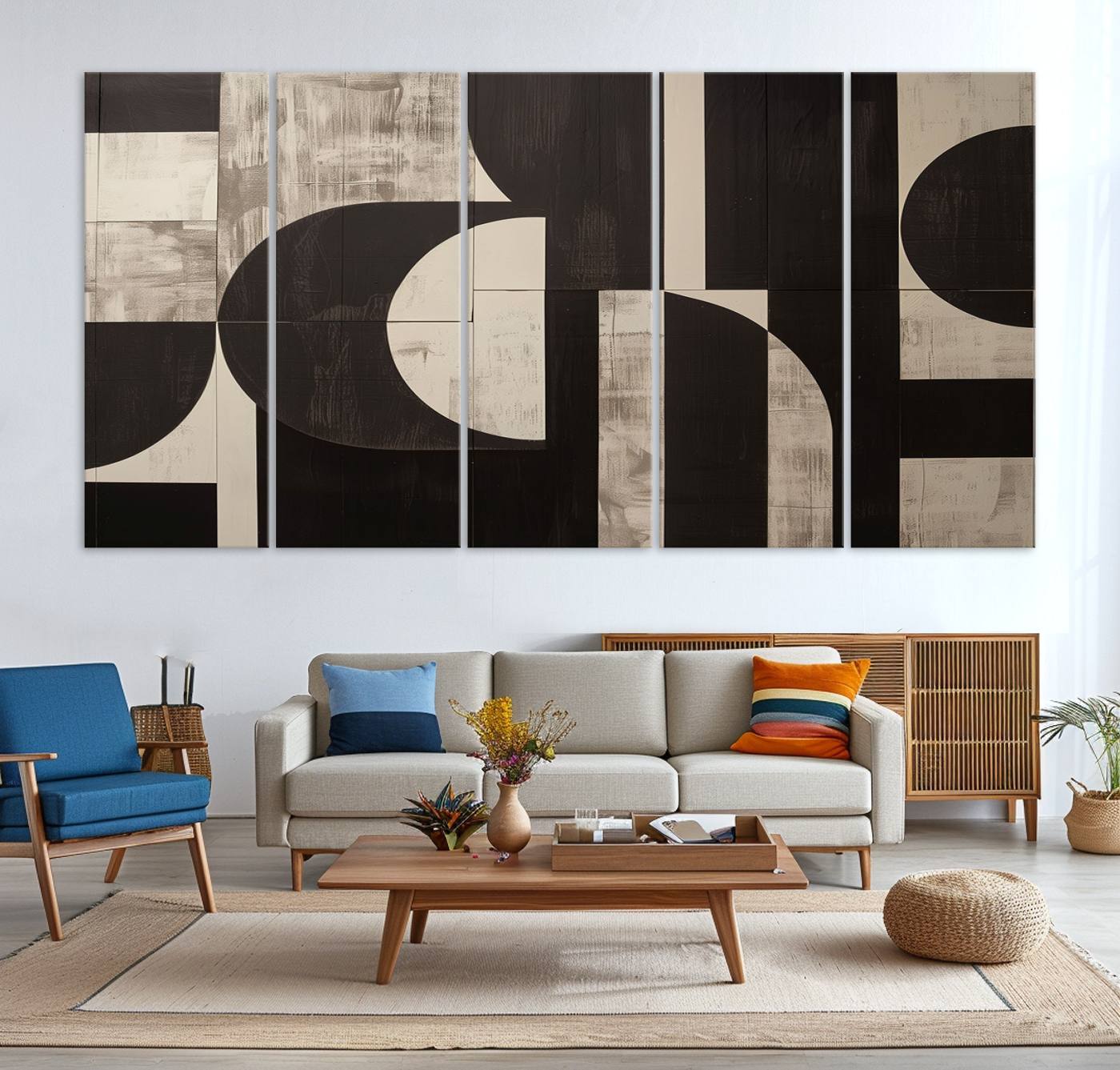63644-MGV-CV-36X24-Abstract Brown Wabi Sabi Canvas Print Set – Minimalist Mid-Century Wall Art Contemporary Artwork for Home, Office