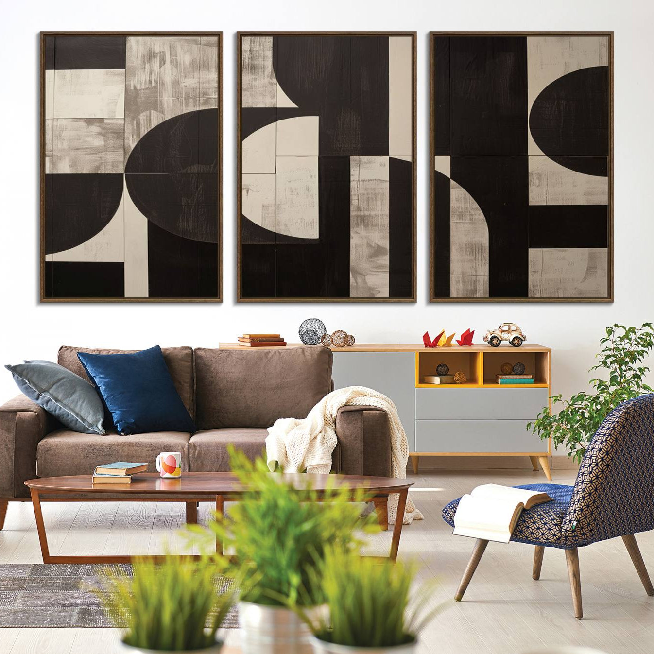 63644-MGV-CV-36X24-Abstract Brown Wabi Sabi Canvas Print Set – Minimalist Mid-Century Wall Art Contemporary Artwork for Home, Office