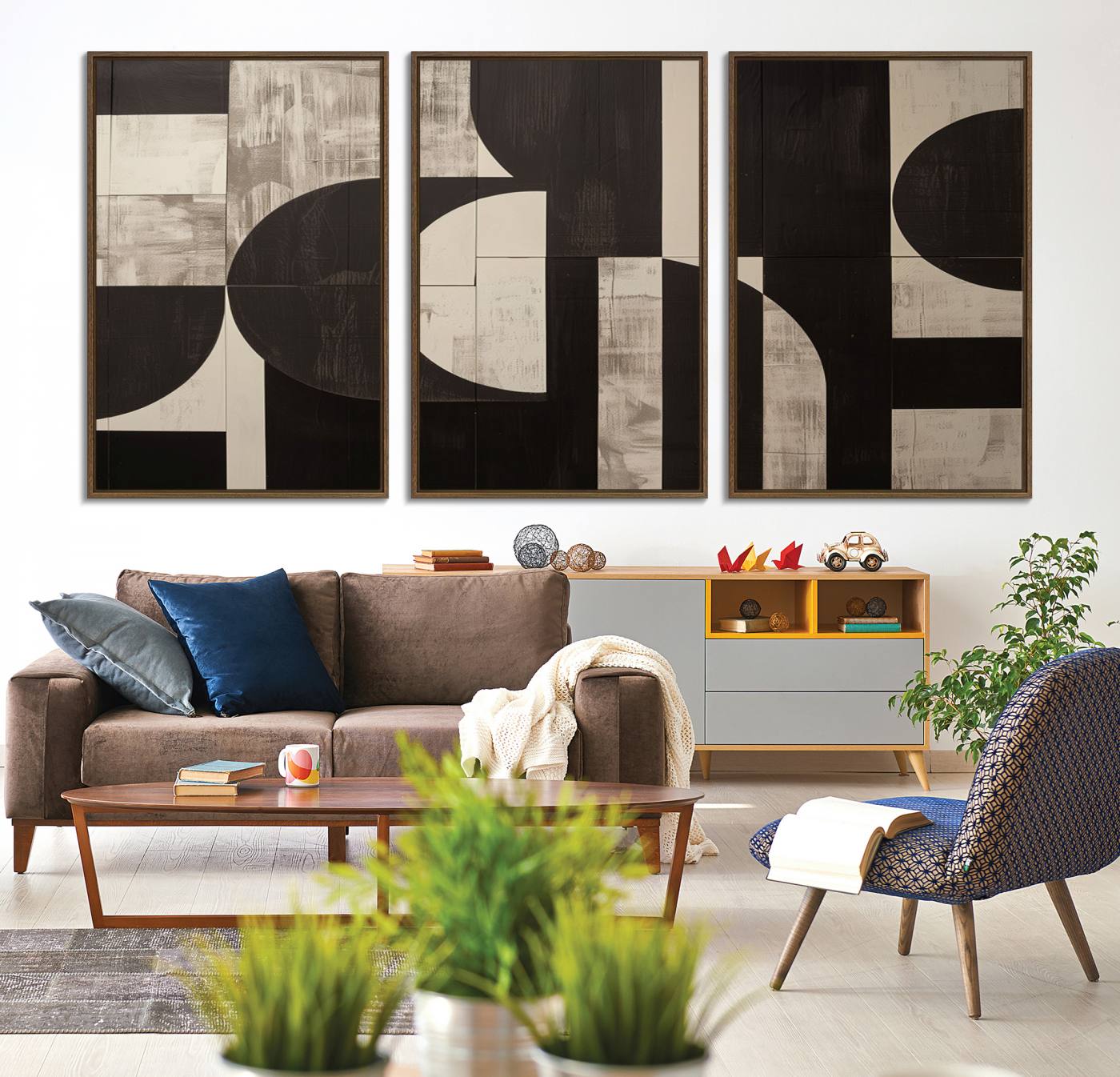63644-MGV-CV-36X24-Abstract Brown Wabi Sabi Canvas Print Set – Minimalist Mid-Century Wall Art Contemporary Artwork for Home, Office