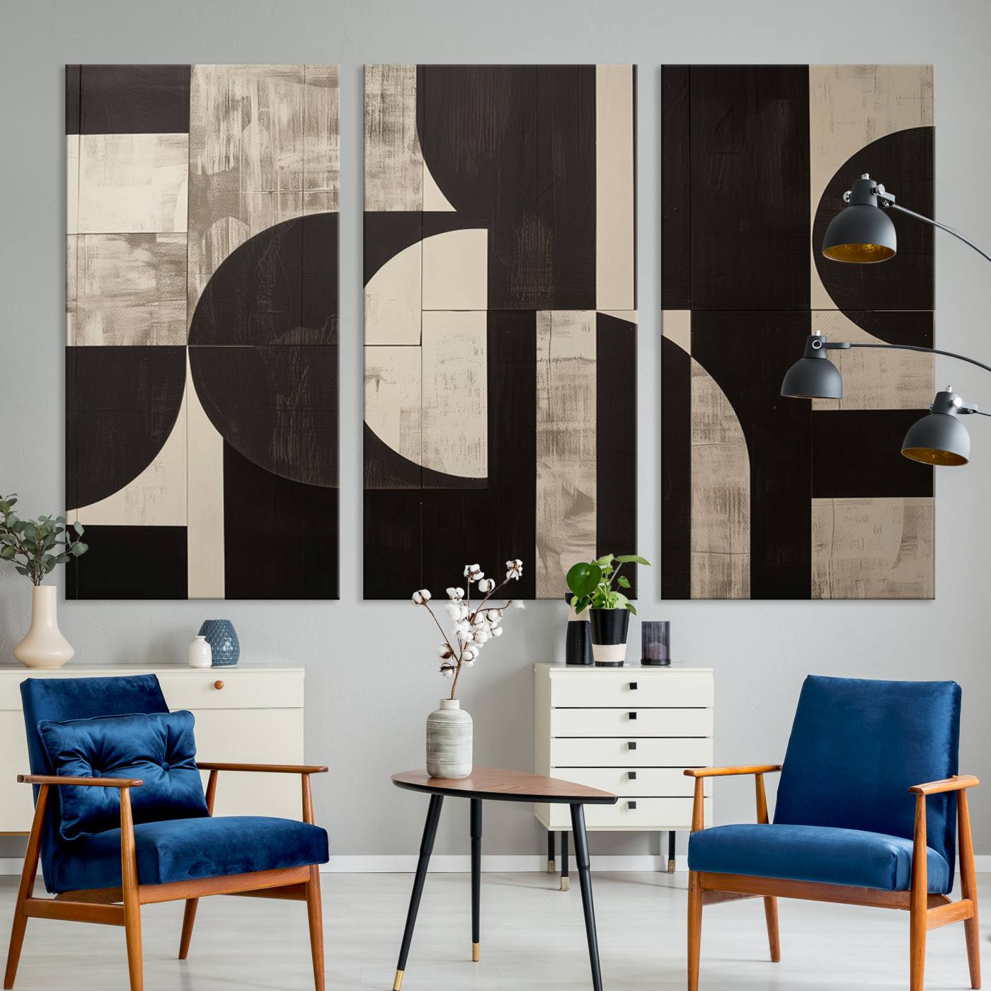 63644-MGV-CV-48X32-3P-Abstract Brown Wabi Sabi Canvas Print Set – Minimalist Mid-Century Wall Art Contemporary Artwork for Home, Office