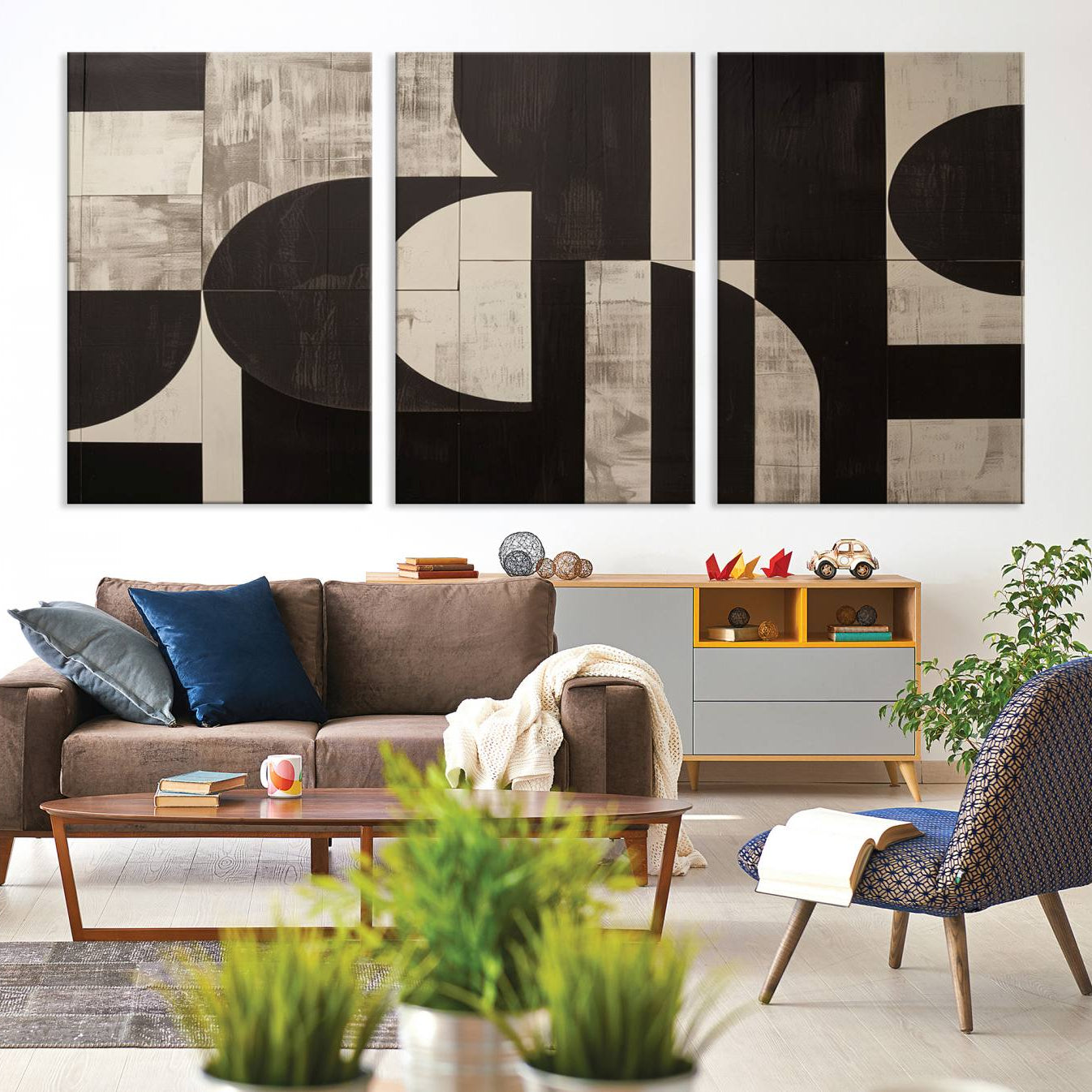 63644-MGV-CV-36X24-Abstract Brown Wabi Sabi Canvas Print Set – Minimalist Mid-Century Wall Art Contemporary Artwork for Home, Office