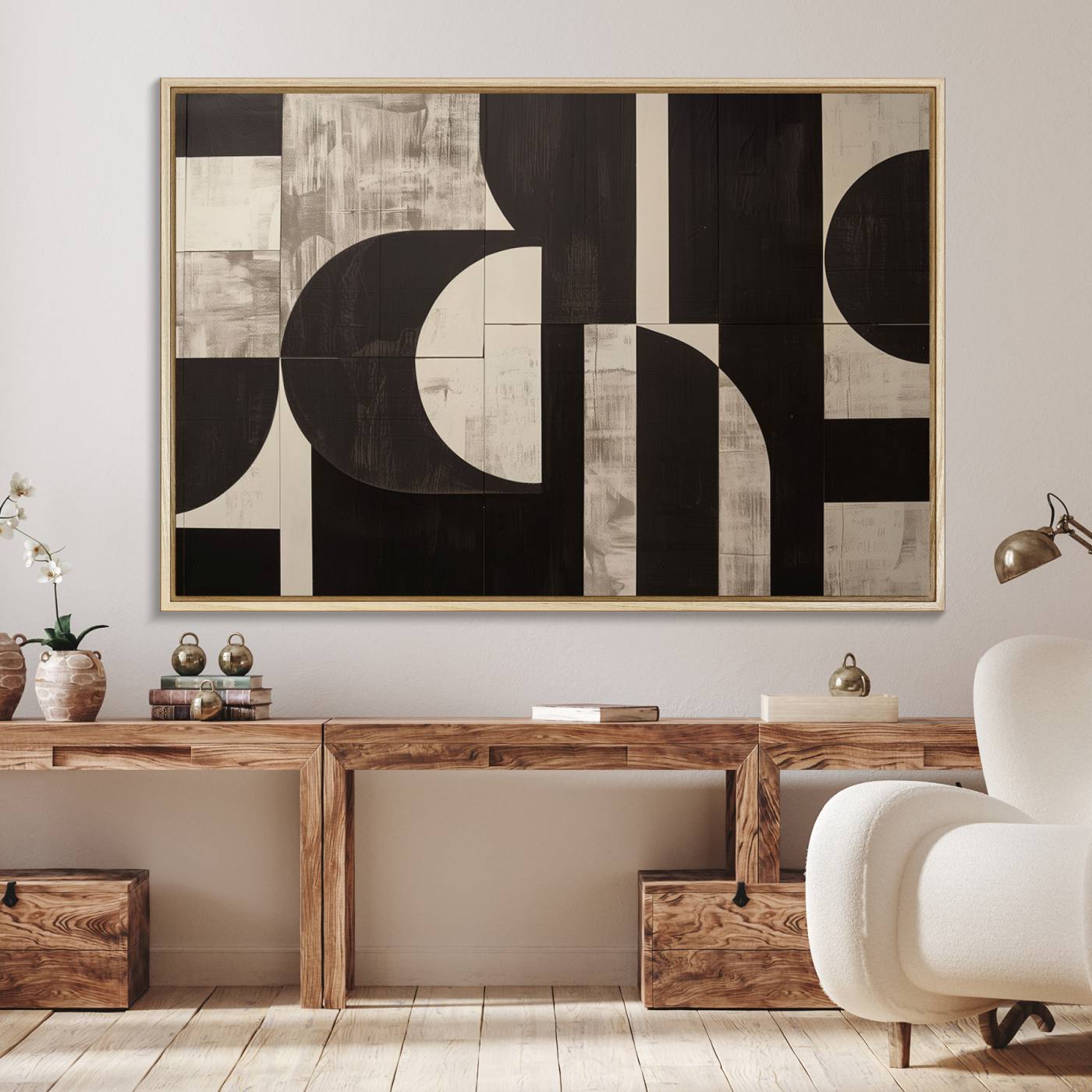 63644-MGV-FC-36X24_Natural-Abstract Brown Wabi Sabi Canvas Print Set – Minimalist Mid-Century Wall Art Contemporary Artwork for Home, Office