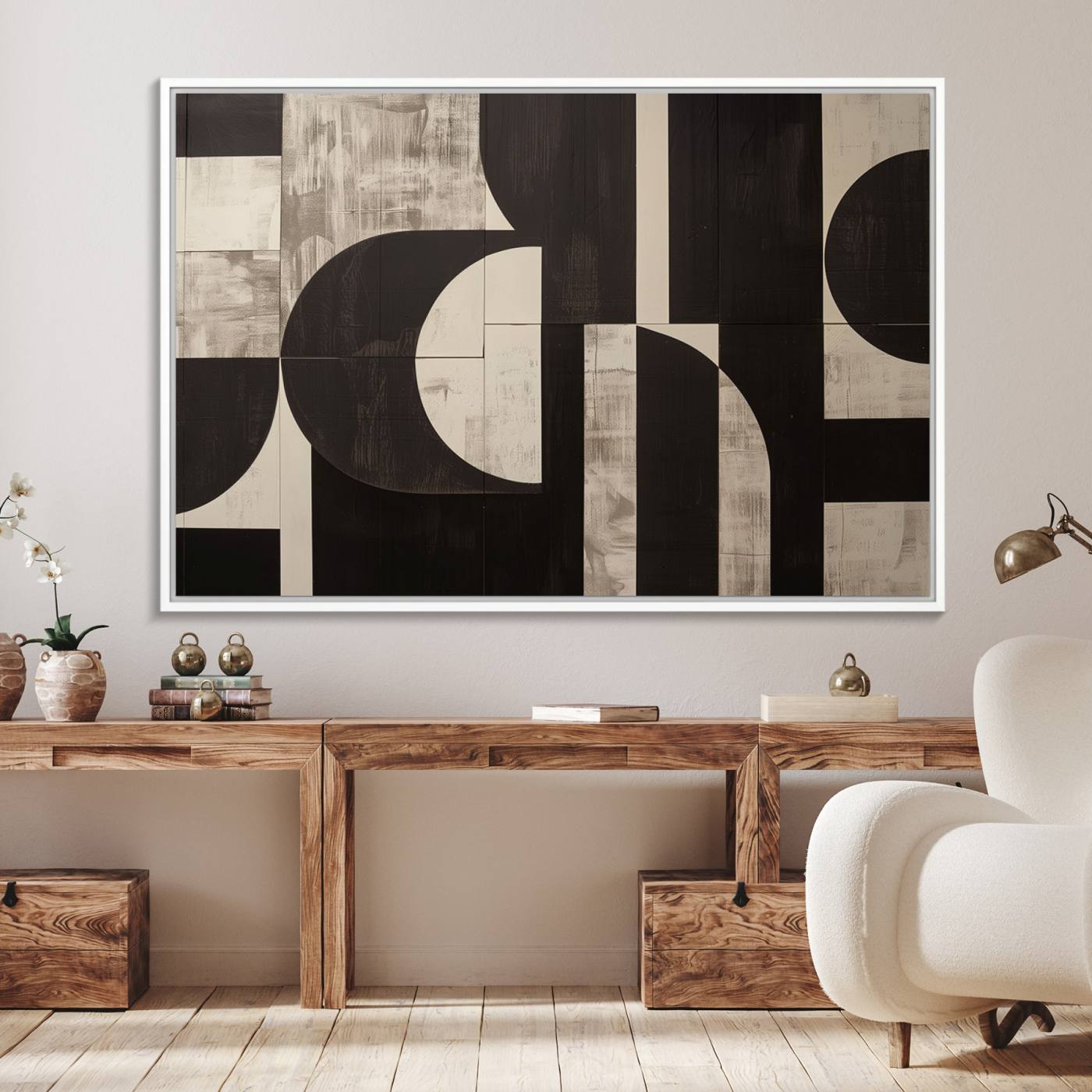 63644-MGV-FC-36X24_White-Abstract Brown Wabi Sabi Canvas Print Set – Minimalist Mid-Century Wall Art Contemporary Artwork for Home, Office