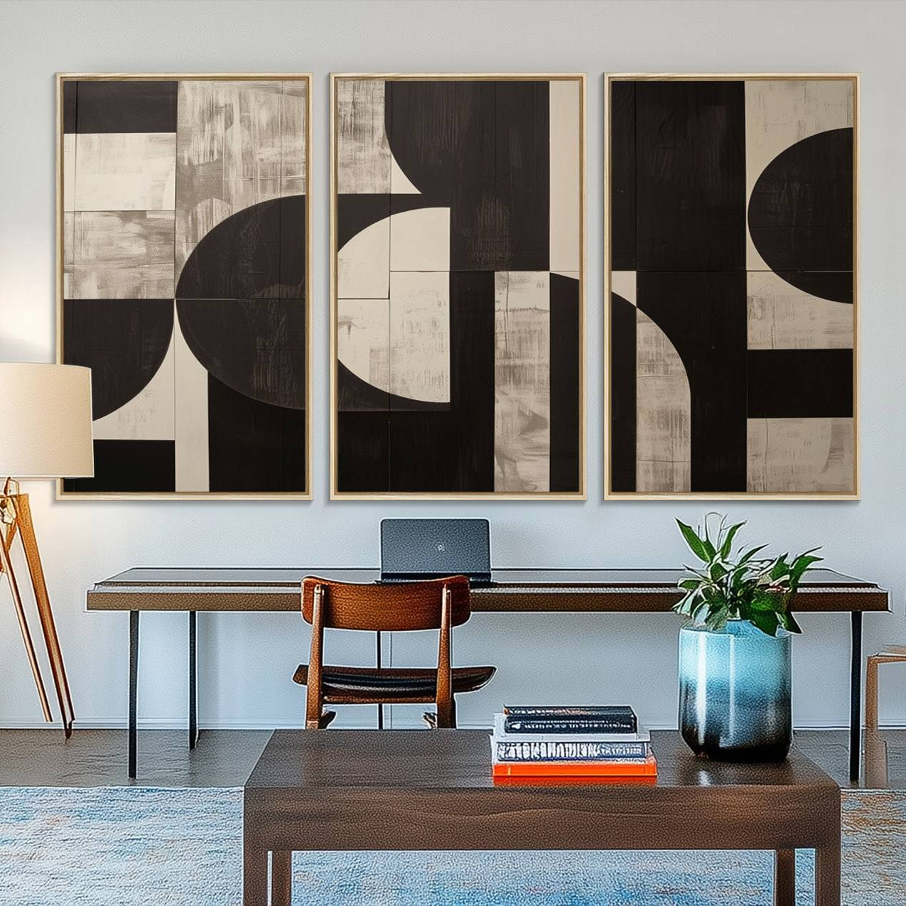 63644-MGV-FC-48X32-3P_Natural-Abstract Brown Wabi Sabi Canvas Print Set – Minimalist Mid-Century Wall Art Contemporary Artwork for Home, Office