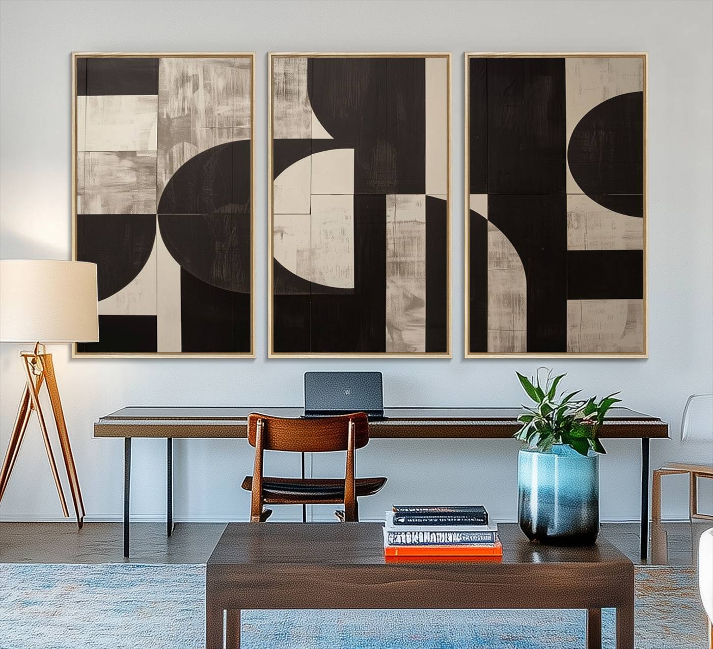 63644-MGV-FC-48X32-3P_Natural-Abstract Brown Wabi Sabi Canvas Print Set – Minimalist Mid-Century Wall Art Contemporary Artwork for Home, Office