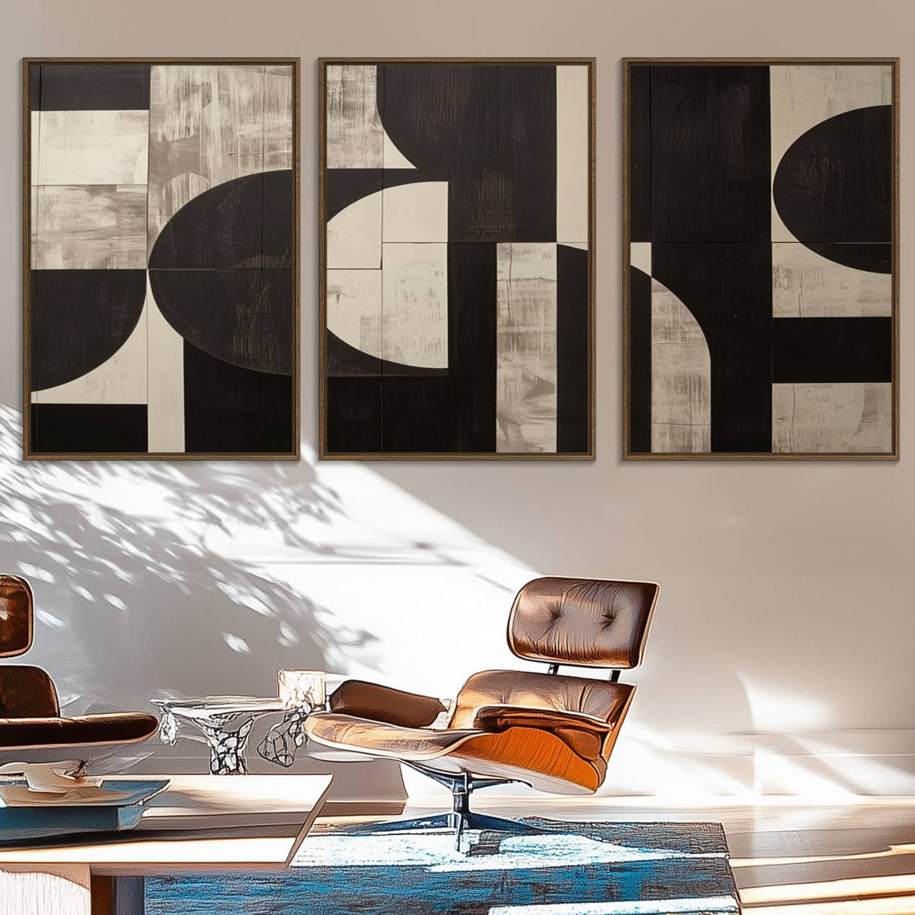 63644-MGV-FC-60X30-3P_Walnut-Abstract Brown Wabi Sabi Canvas Print Set – Minimalist Mid-Century Wall Art Contemporary Artwork for Home, Office