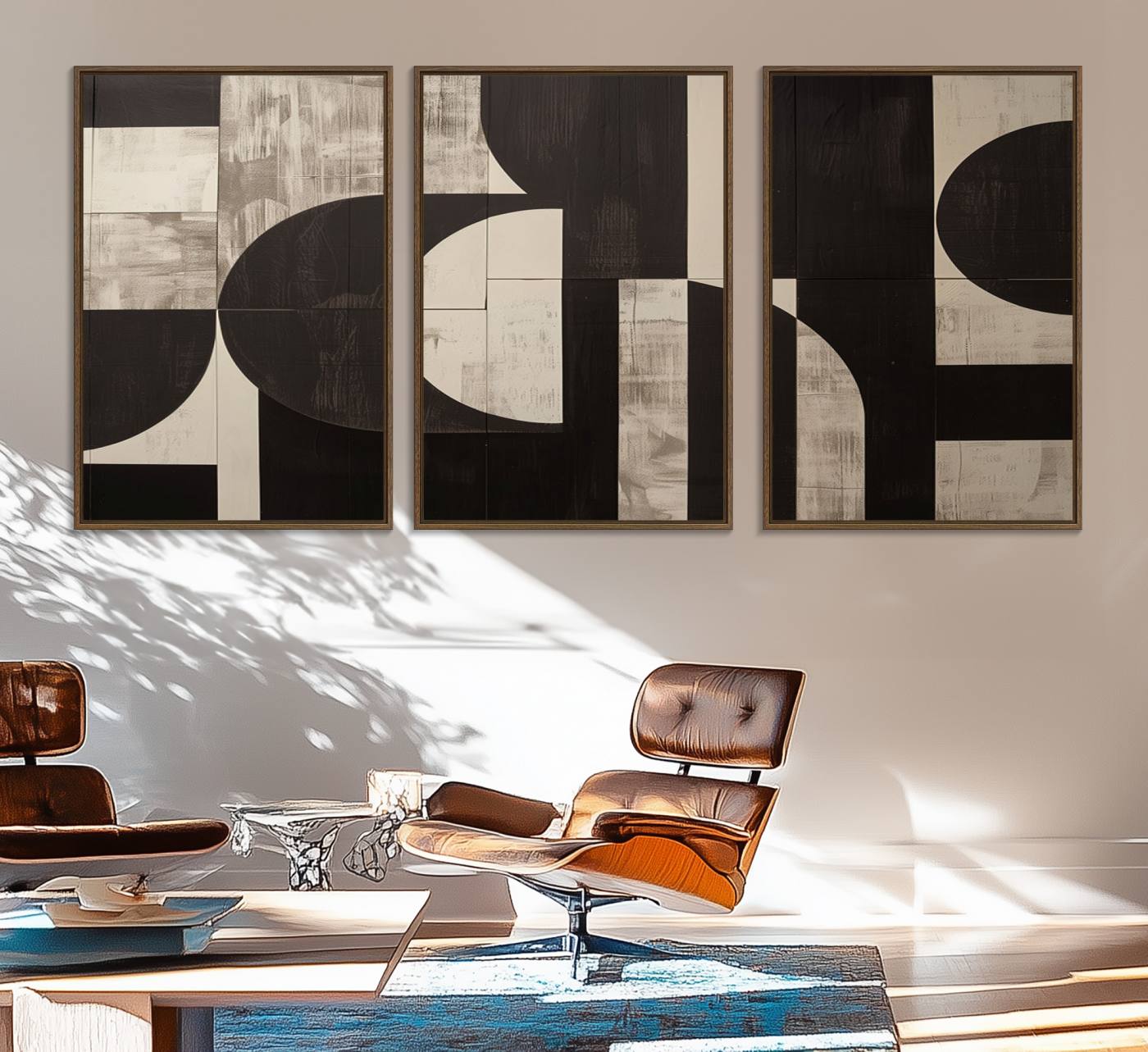 63644-MGV-FC-60X30-3P_Walnut-Abstract Brown Wabi Sabi Canvas Print Set – Minimalist Mid-Century Wall Art Contemporary Artwork for Home, Office