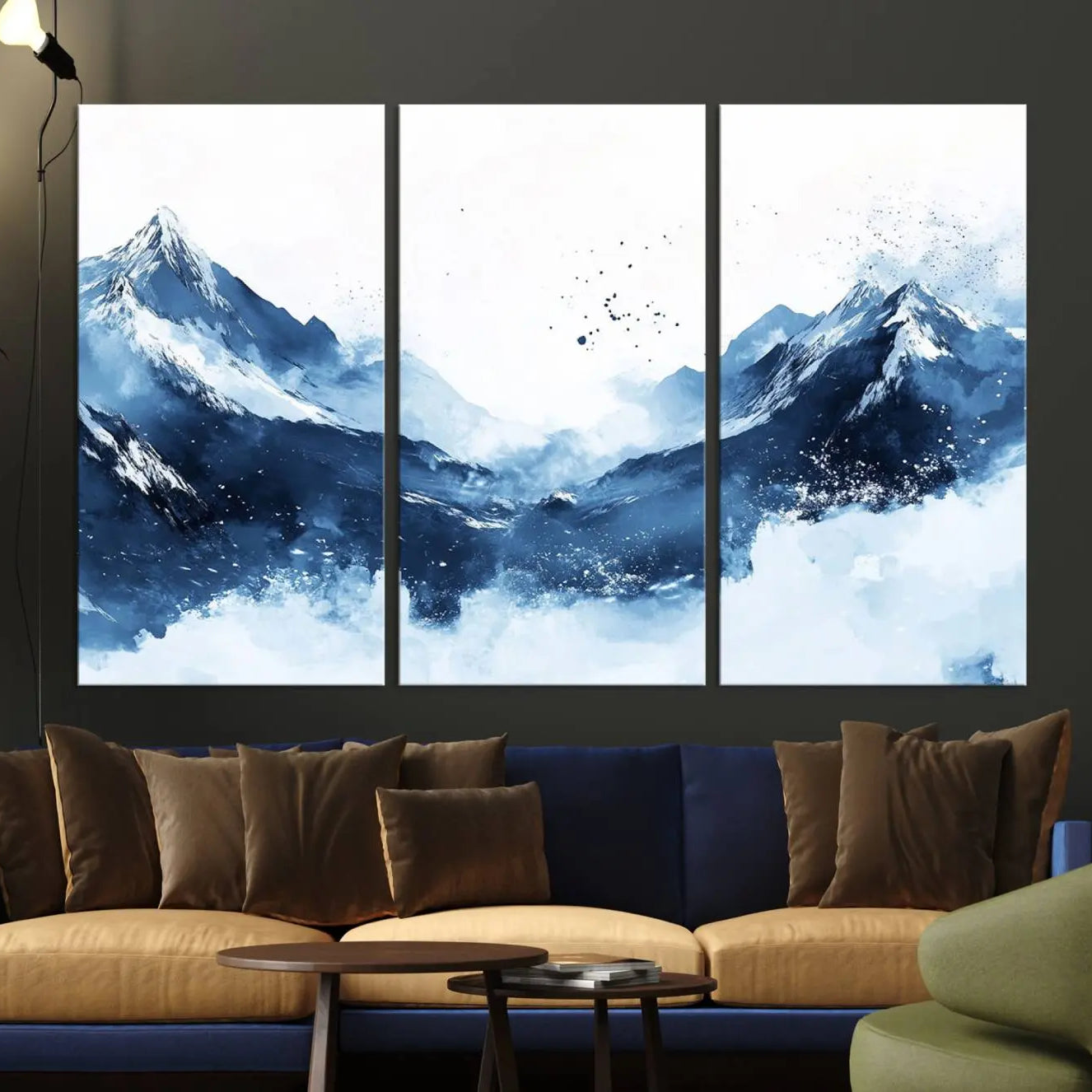93536-MGV-CV-36X24-Abstract Deep Blue Mountain Wall Art Canvas Print – Snowy White Landscape Modern Nature Artwork for Home, Office Decor