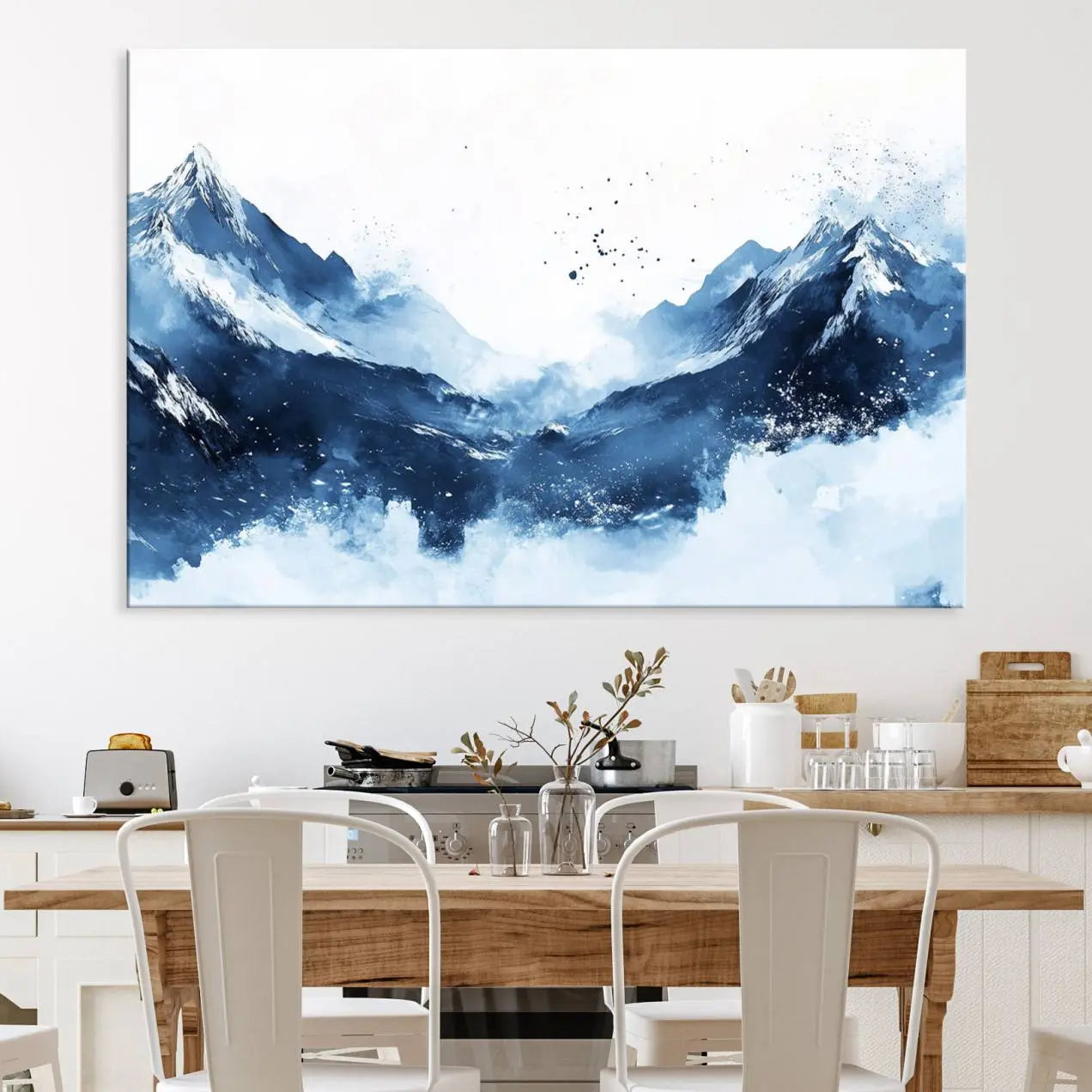93536-MGV-CV-36X24-Abstract Deep Blue Mountain Wall Art Canvas Print – Snowy White Landscape Modern Nature Artwork for Home, Office Decor