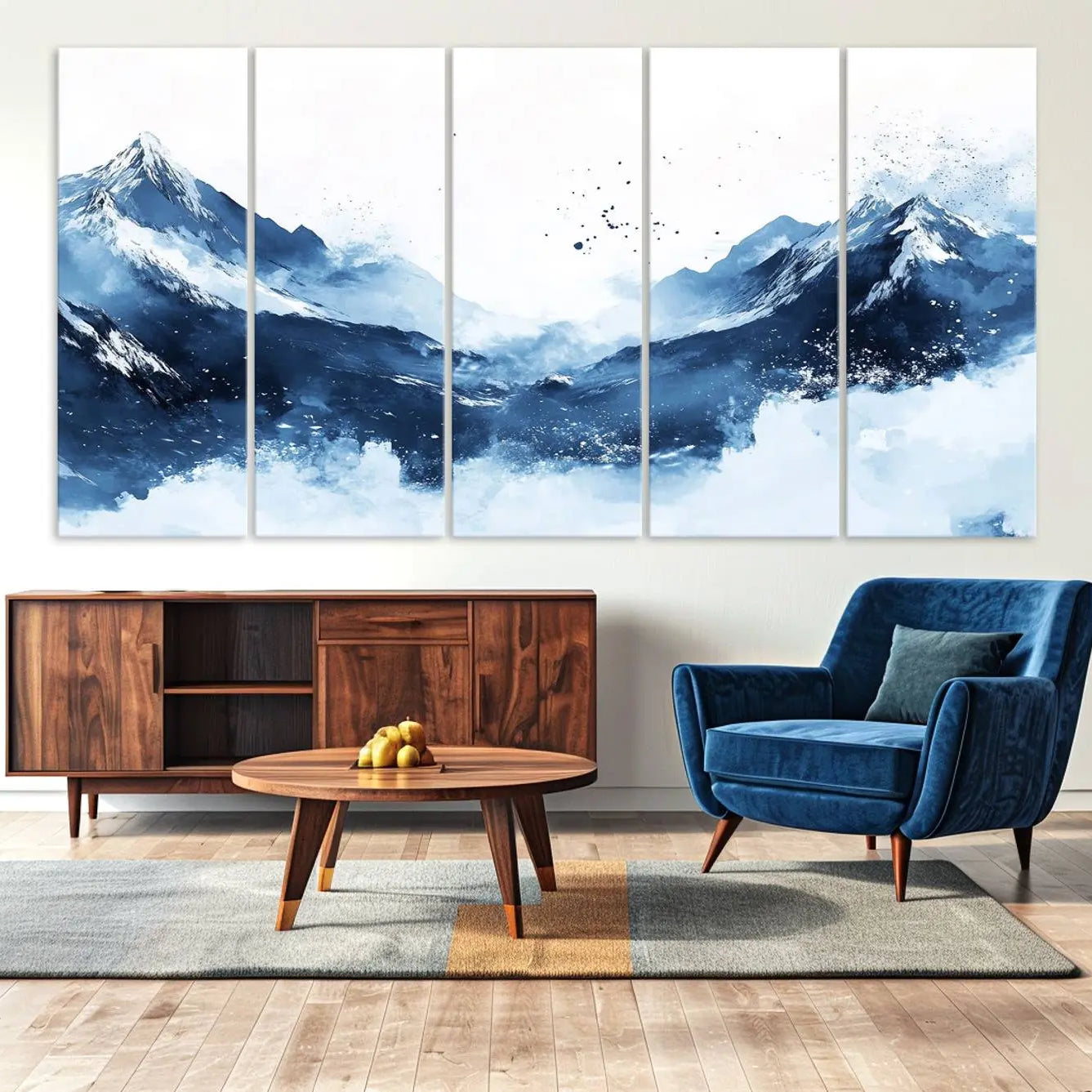 93536-MGV-CV-36X24-Abstract Deep Blue Mountain Wall Art Canvas Print – Snowy White Landscape Modern Nature Artwork for Home, Office Decor