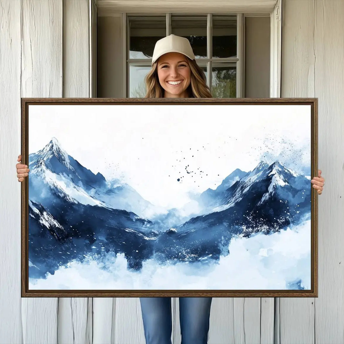 93536-MGV-CV-36X24-Abstract Deep Blue Mountain Wall Art Canvas Print – Snowy White Landscape Modern Nature Artwork for Home, Office Decor