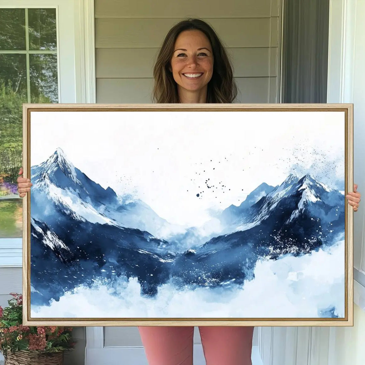 93536-MGV-CV-36X24-Abstract Deep Blue Mountain Wall Art Canvas Print – Snowy White Landscape Modern Nature Artwork for Home, Office Decor