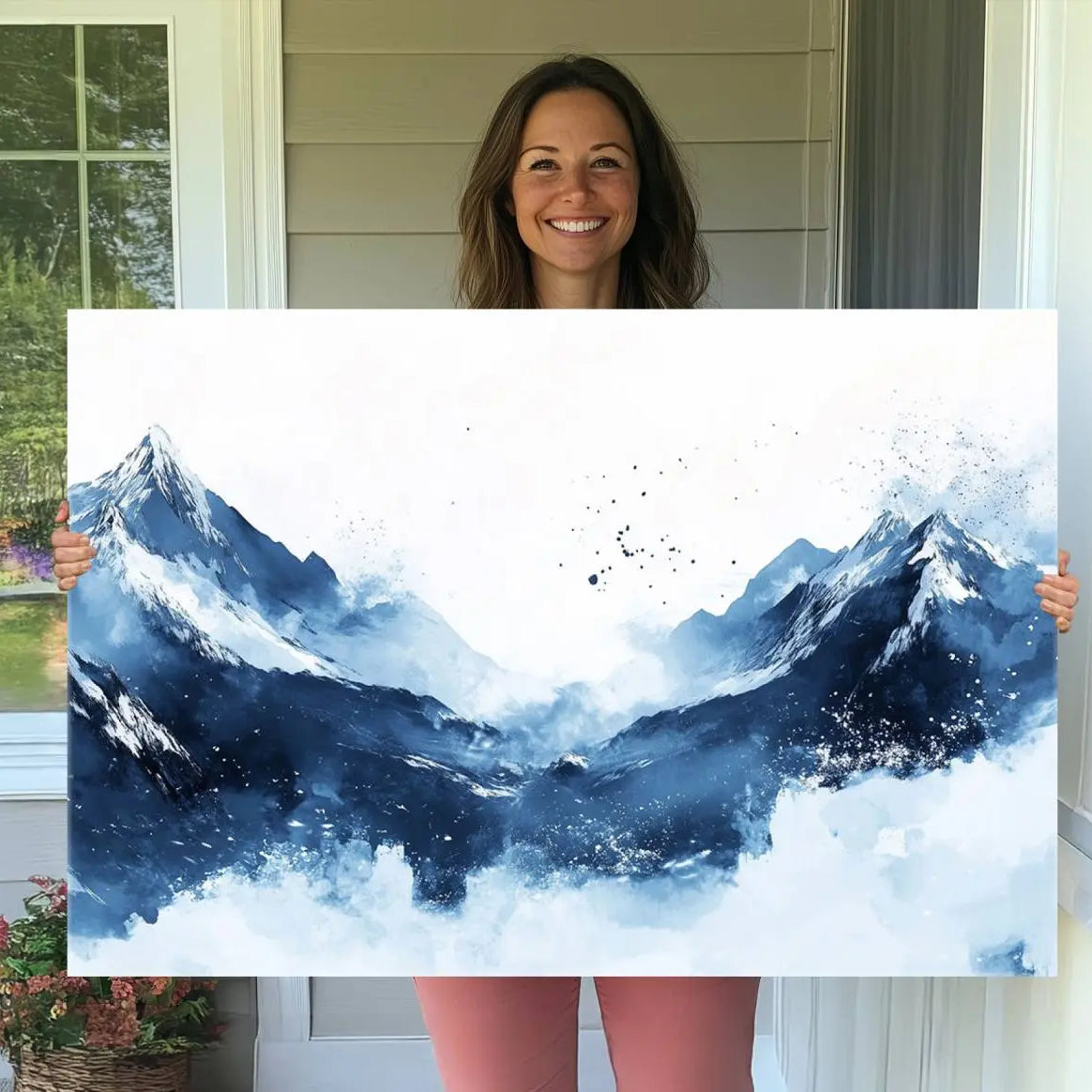 93536-MGV-CV-36X24-Abstract Deep Blue Mountain Wall Art Canvas Print – Snowy White Landscape Modern Nature Artwork for Home, Office Decor