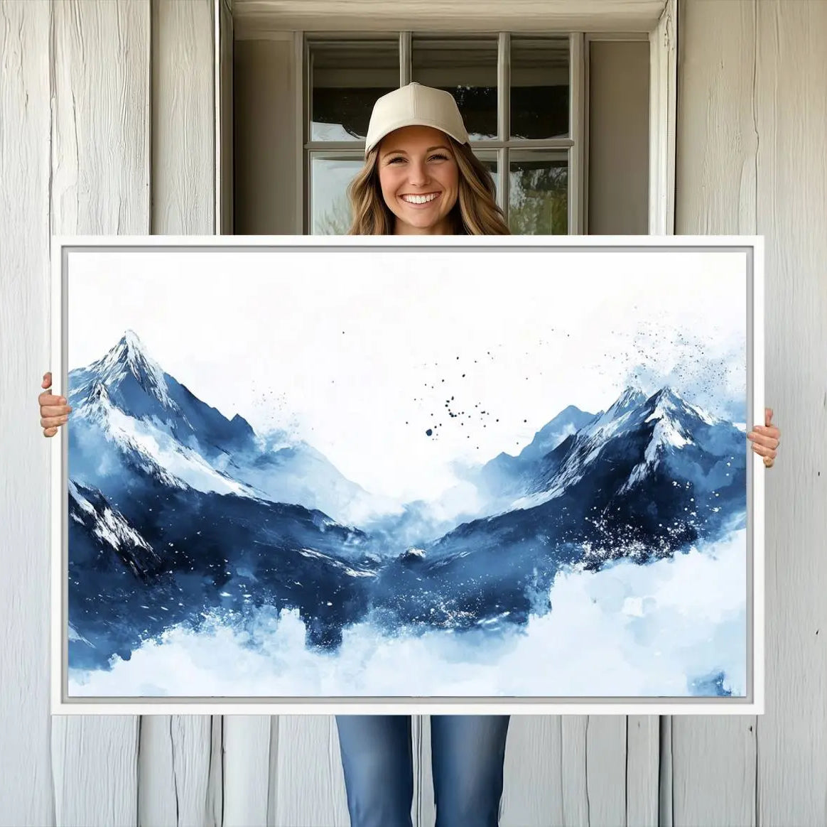 93536-MGV-CV-36X24-Abstract Deep Blue Mountain Wall Art Canvas Print – Snowy White Landscape Modern Nature Artwork for Home, Office Decor