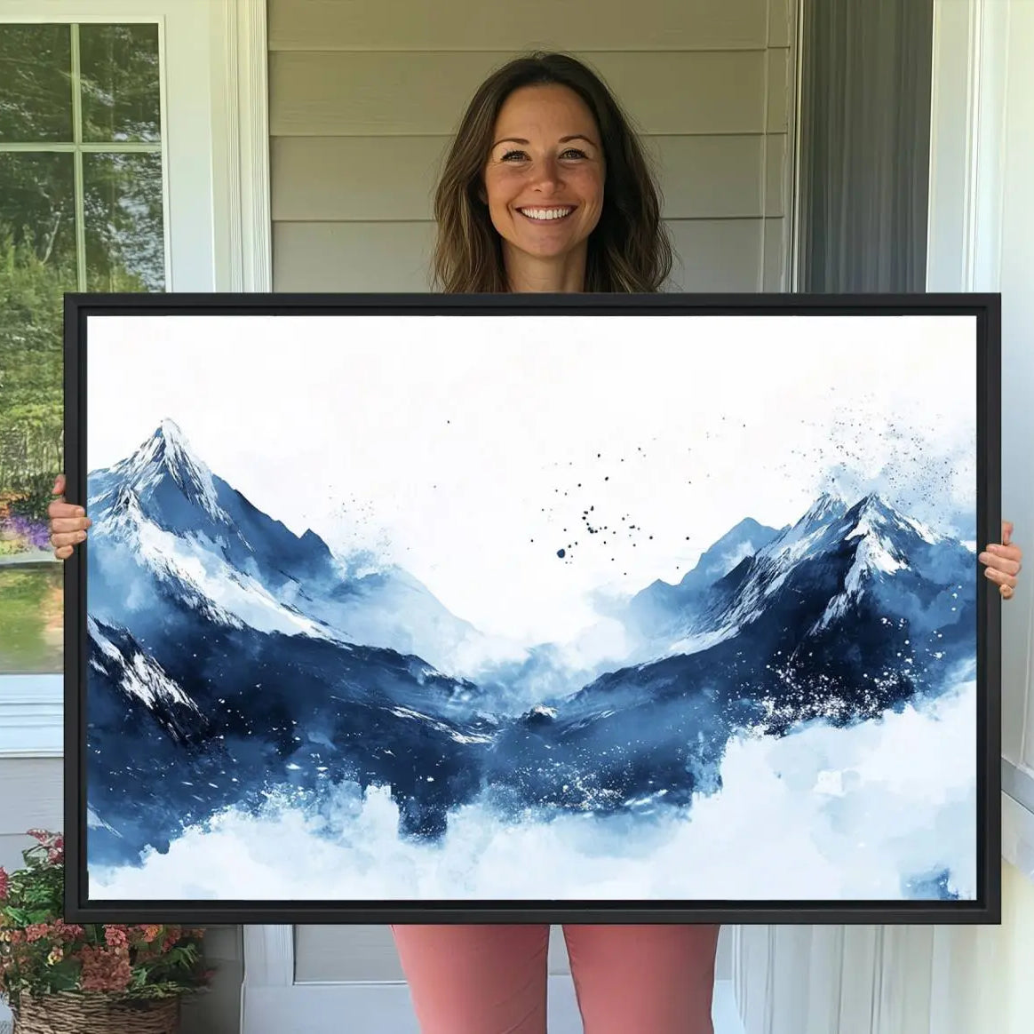 93536-MGV-CV-36X24-Abstract Deep Blue Mountain Wall Art Canvas Print – Snowy White Landscape Modern Nature Artwork for Home, Office Decor