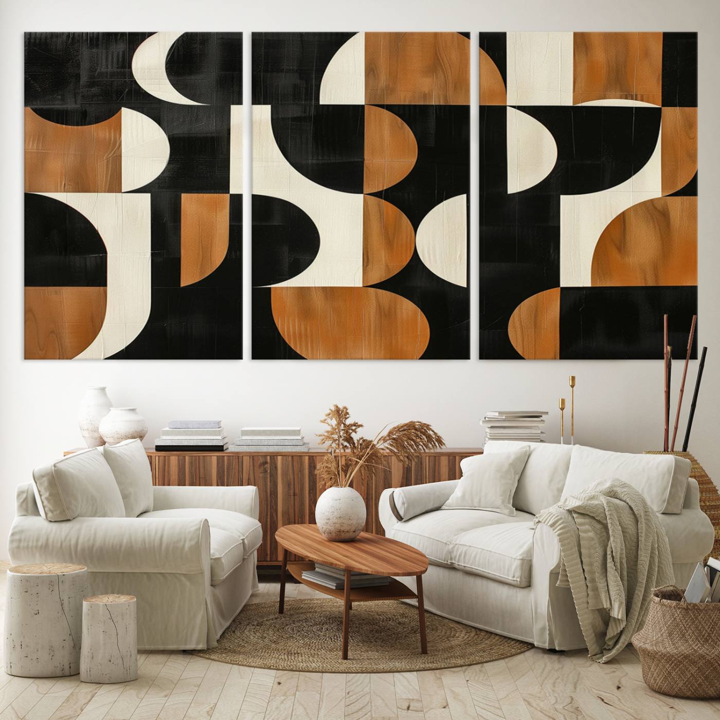 95169-MGV-CV-36X24-Abstract Geometric Wabi Sabi Wall Art Canvas Print Set – Minimalist Mid-Century Contemporary Artwork for Home, Office