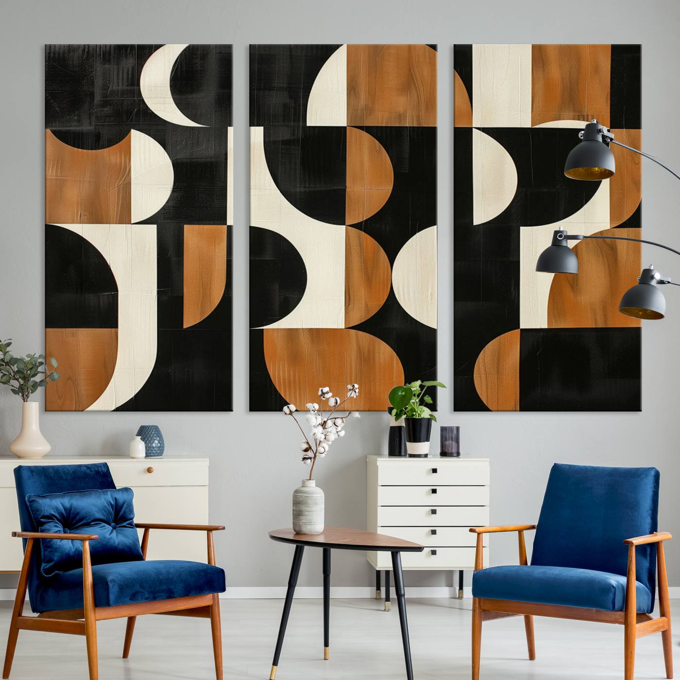 95169-MGV-CV-48X32-3P-Abstract Geometric Wabi Sabi Wall Art Canvas Print Set – Minimalist Mid-Century Contemporary Artwork for Home, Office
