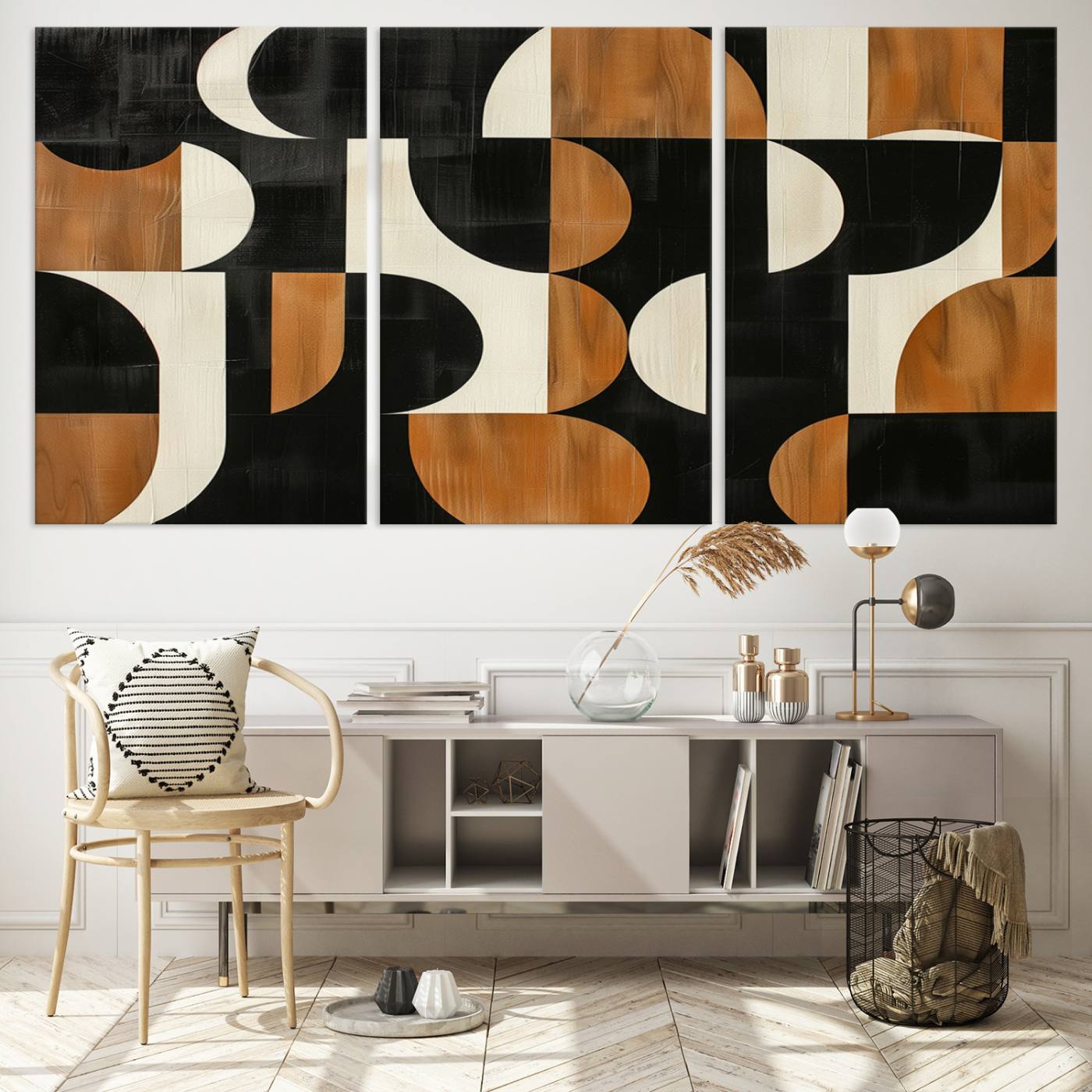 95169-MGV-CV-60X30-3P-Abstract Geometric Wabi Sabi Wall Art Canvas Print Set – Minimalist Mid-Century Contemporary Artwork for Home, Office