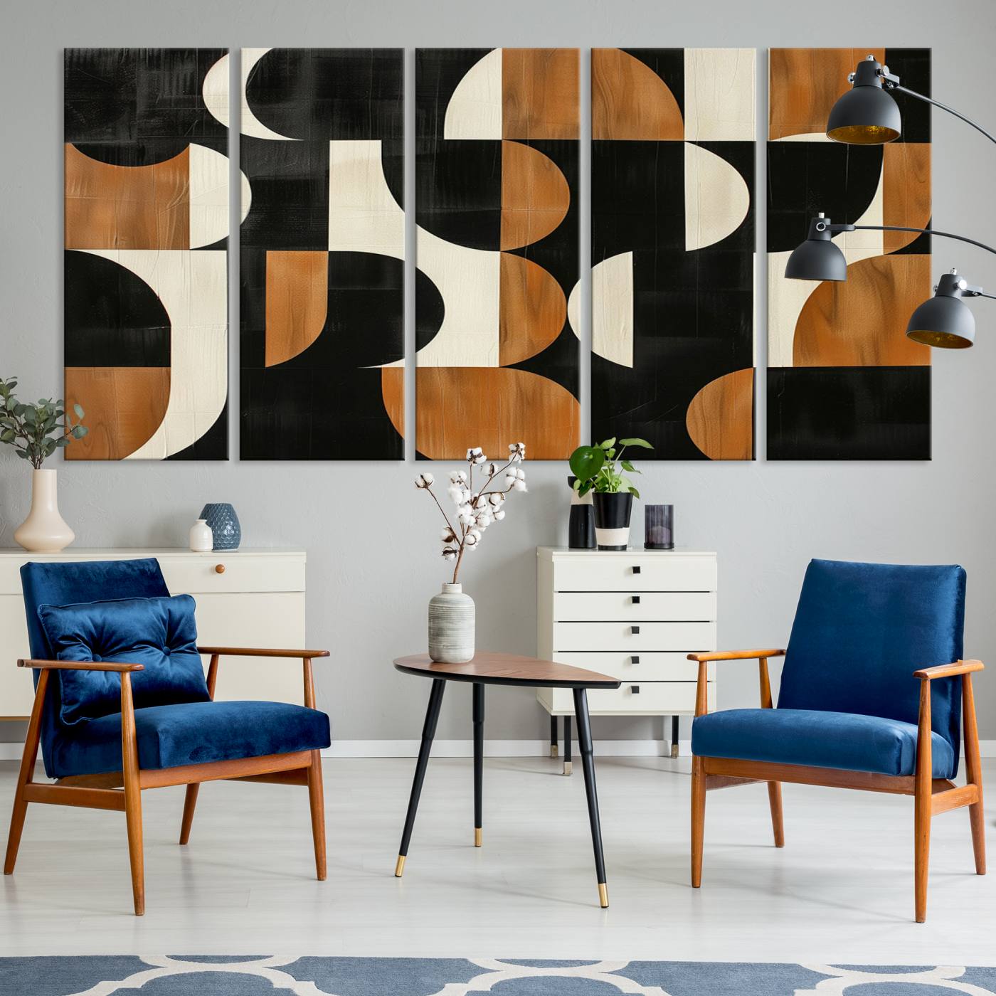 95169-MGV-CV-60X31-5P-Abstract Geometric Wabi Sabi Wall Art Canvas Print Set – Minimalist Mid-Century Contemporary Artwork for Home, Office