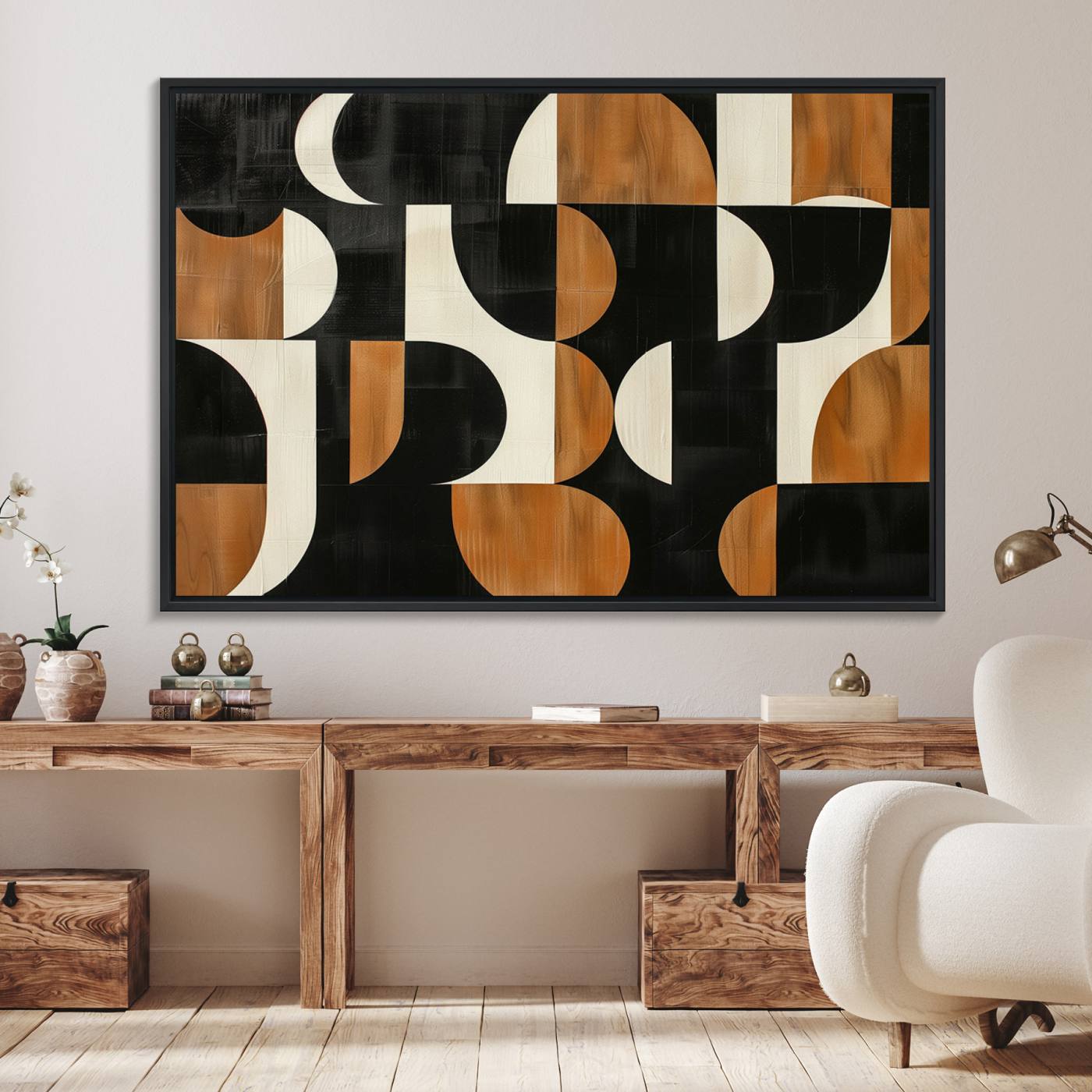 95169-MGV-FC-36X24_Black-Abstract Geometric Wabi Sabi Wall Art Canvas Print Set – Minimalist Mid-Century Contemporary Artwork for Home, Office