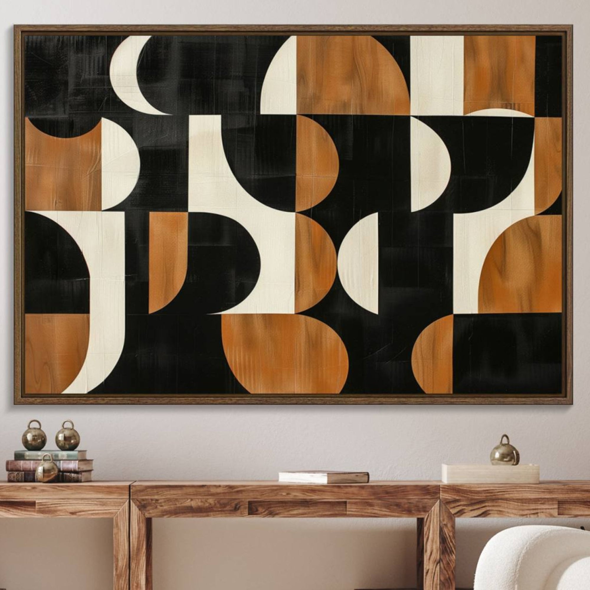 95169-MGV-FC-36X24_Walnut-Abstract Geometric Wabi Sabi Wall Art Canvas Print Set – Minimalist Mid-Century Contemporary Artwork for Home, Office