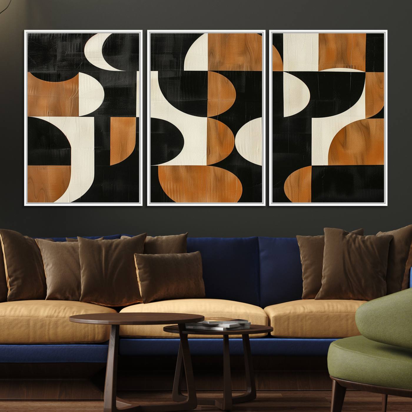 95169-MGV-FC-60X30-3P_White-Abstract Geometric Wabi Sabi Wall Art Canvas Print Set – Minimalist Mid-Century Contemporary Artwork for Home, Office