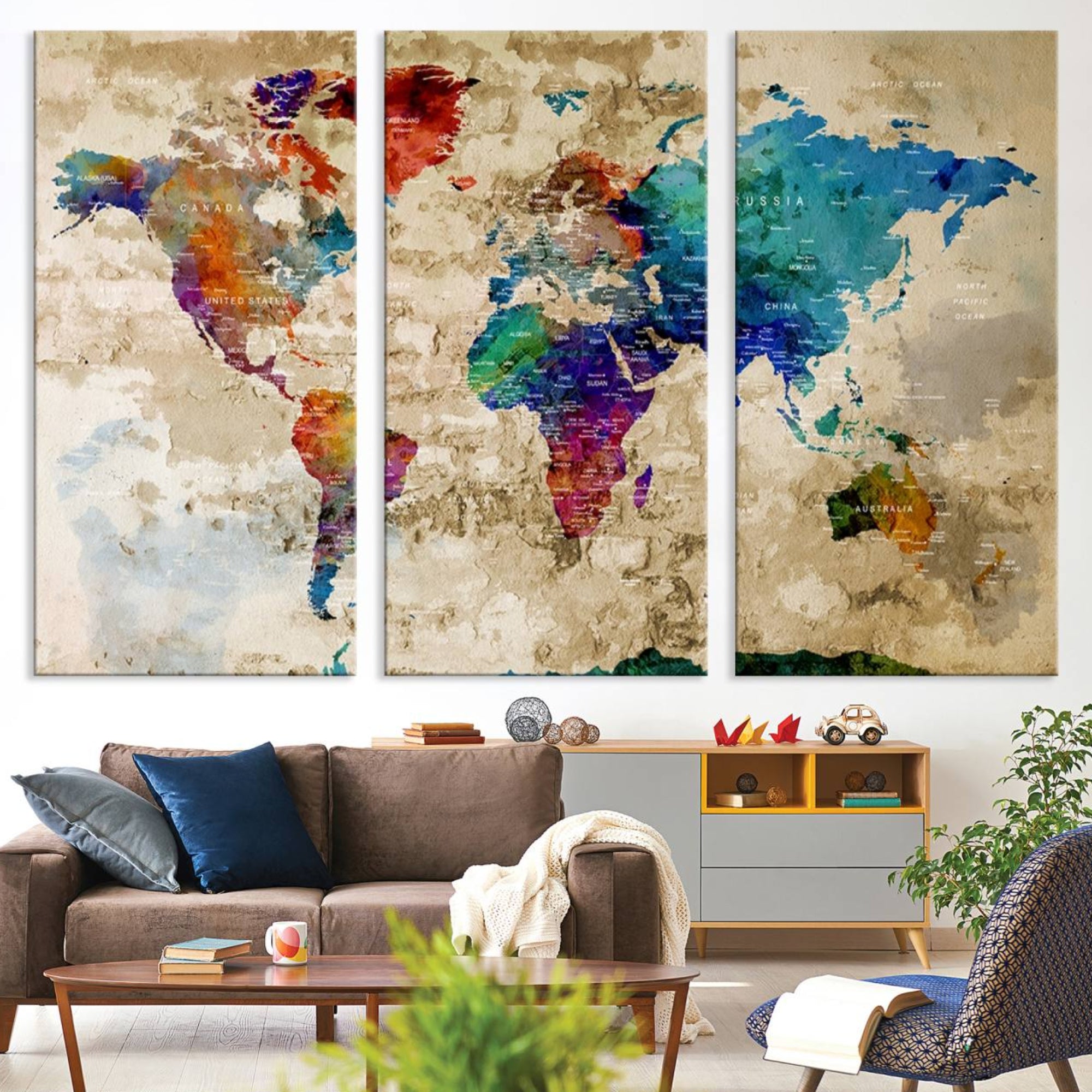 77991-MGV-CV-36X24-Push Pin World Map Canvas Print – Travel Tracker Wall Art for Couples, Perfect Anniversary Gift for Home or Office Decor