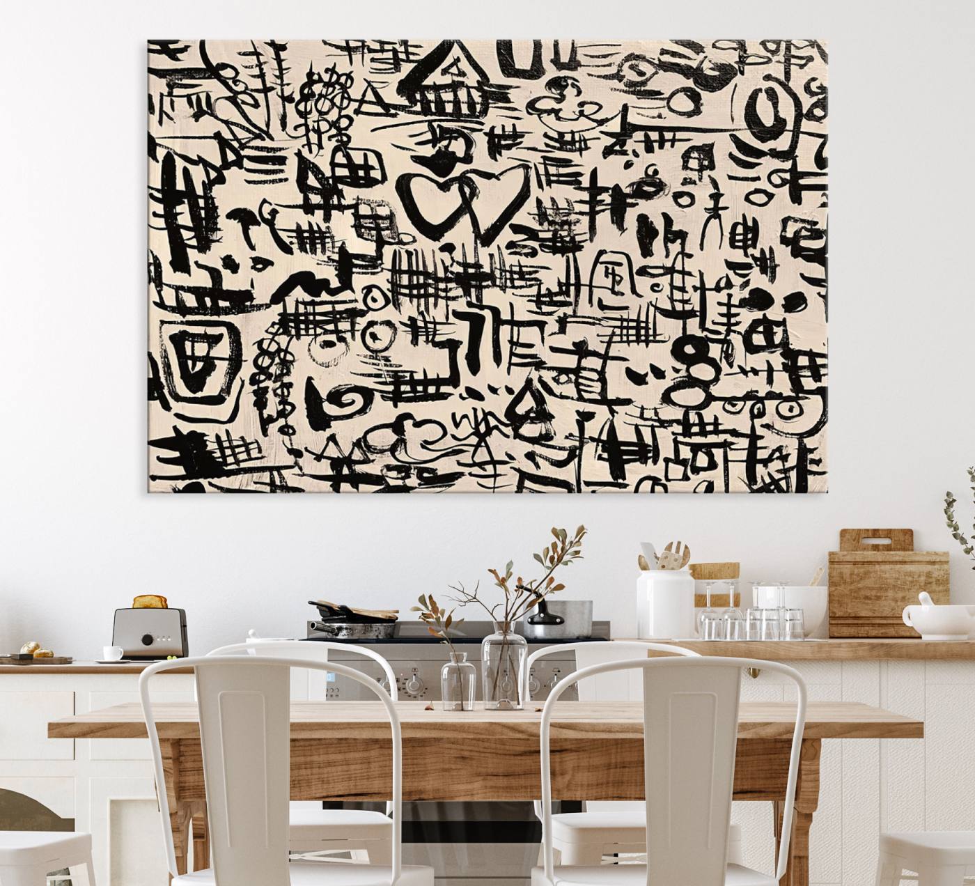68273-MGV-CV-36X24-Abstract Love and Chaos Canvas Print, Black Symbols on Beige