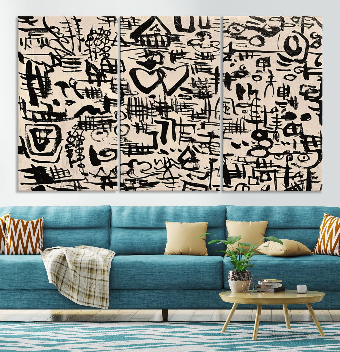 68273-MGV-CV-36X24-Abstract Love and Chaos Canvas Print, Black Symbols on Beige
