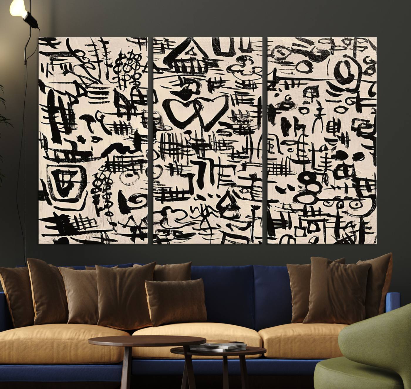 68273-MGV-CV-36X24-Abstract Love and Chaos Canvas Print, Black Symbols on Beige