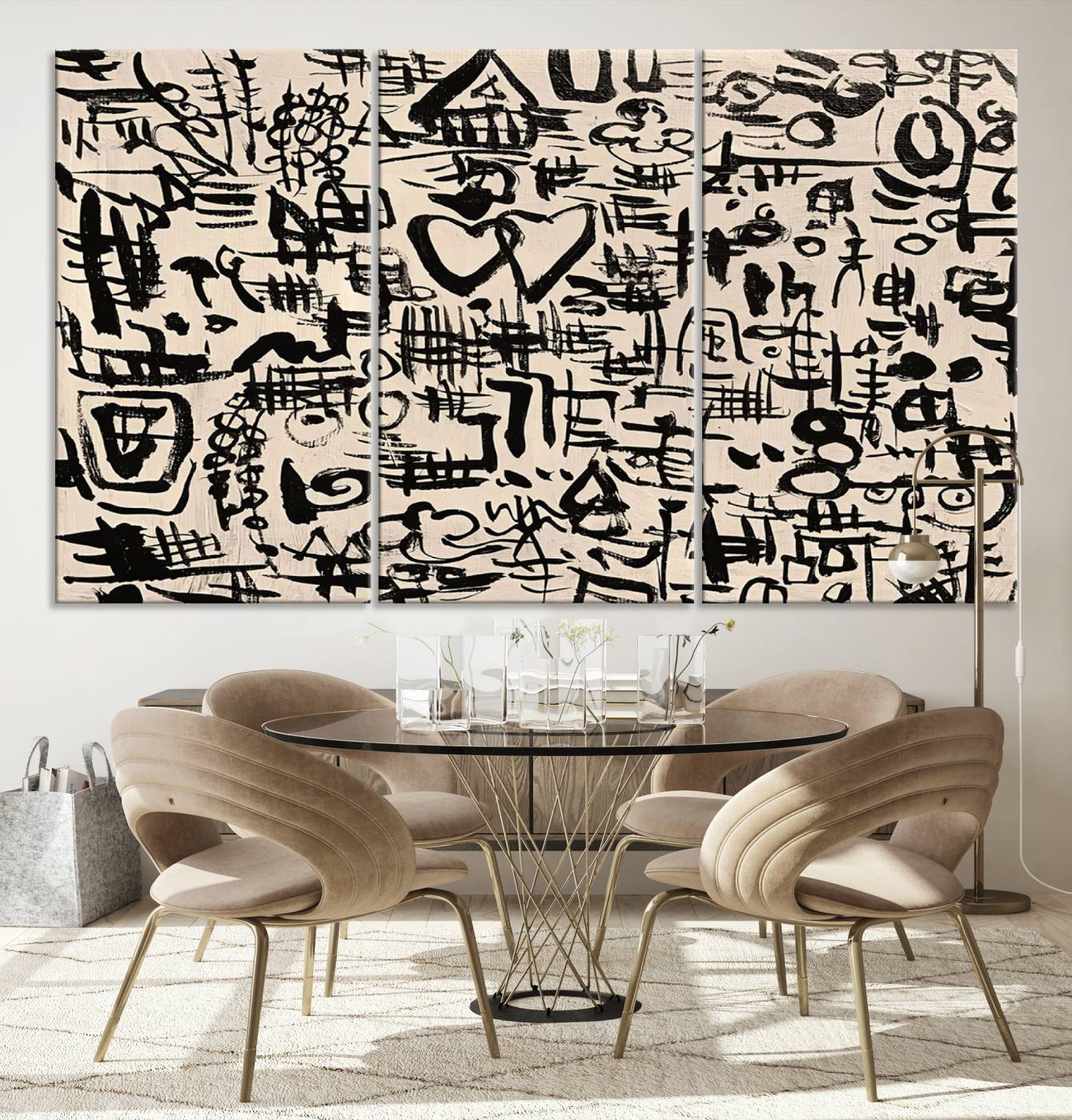 68273-MGV-CV-36X24-Abstract Love and Chaos Canvas Print, Black Symbols on Beige