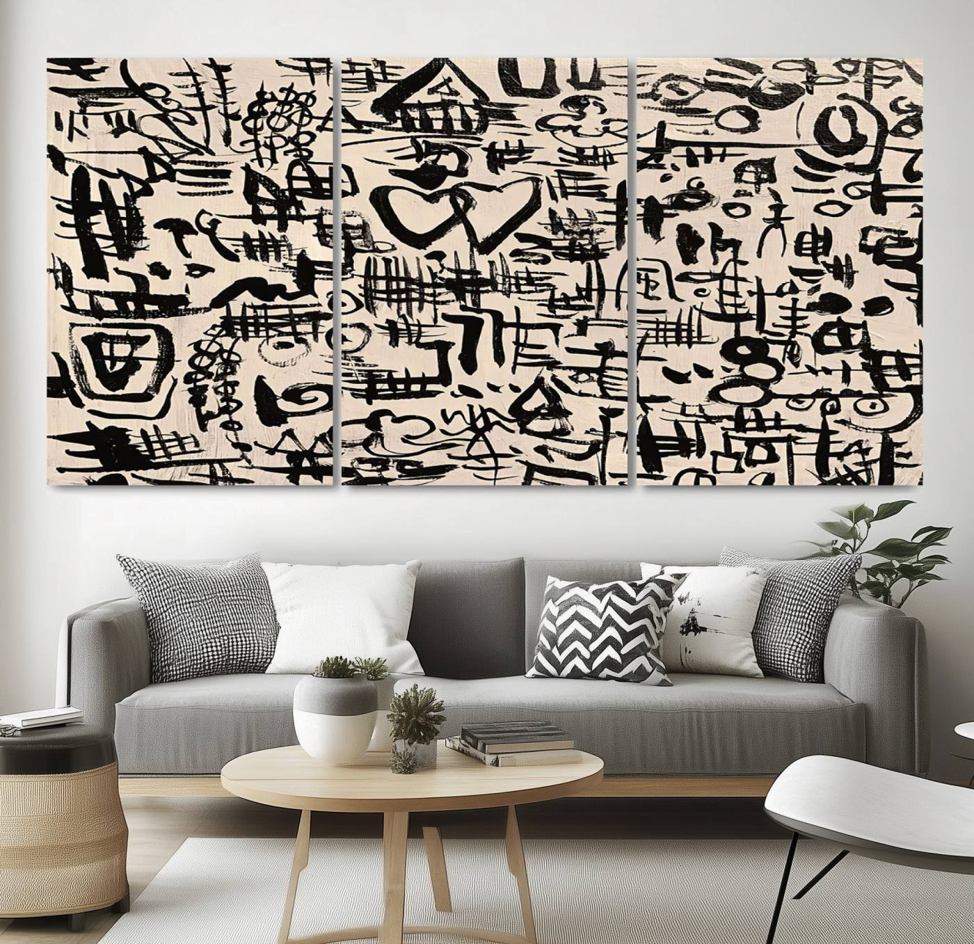 68273-MGV-CV-36X24-Abstract Love and Chaos Canvas Print, Black Symbols on Beige