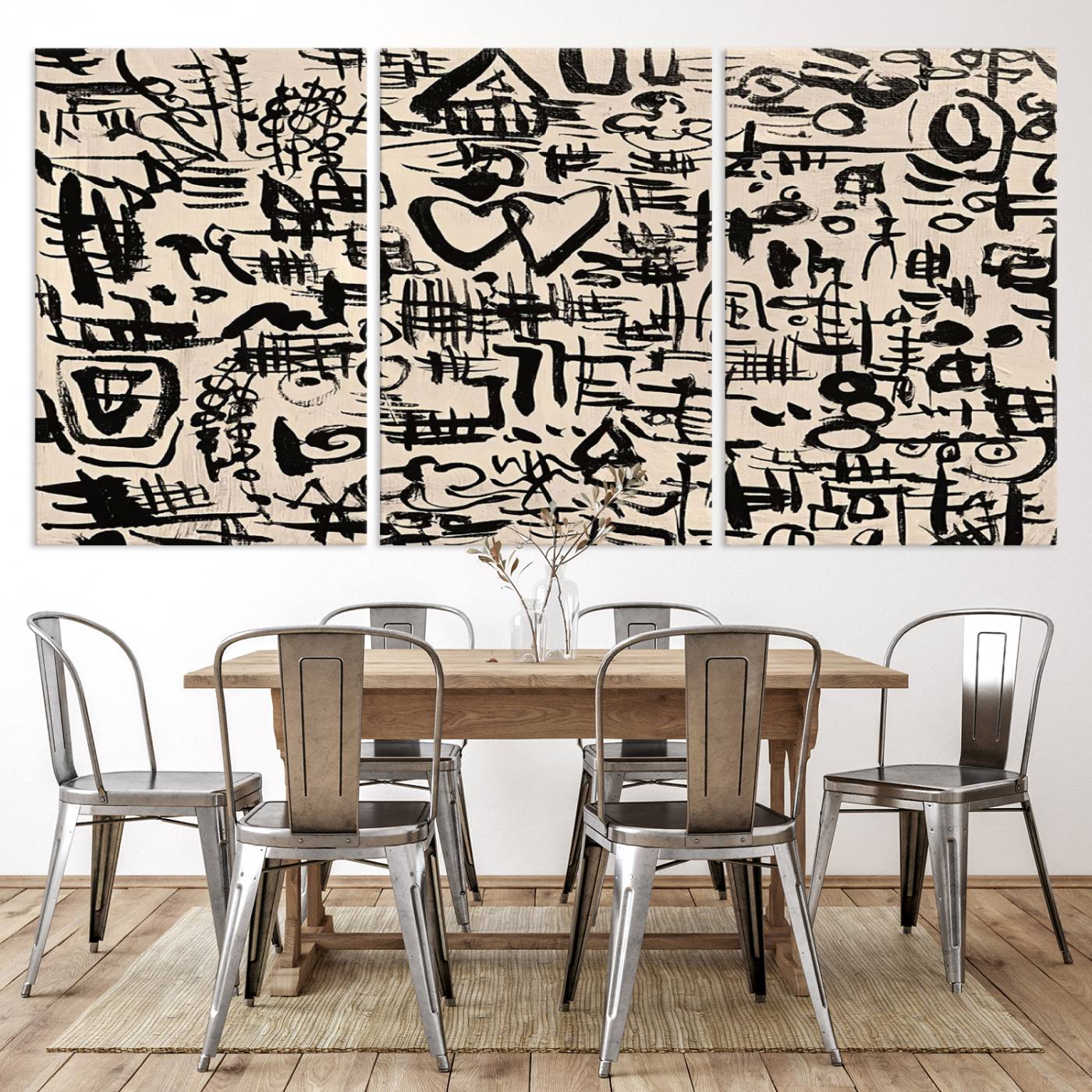 68273-MGV-CV-36X24-Abstract Love and Chaos Canvas Print, Black Symbols on Beige